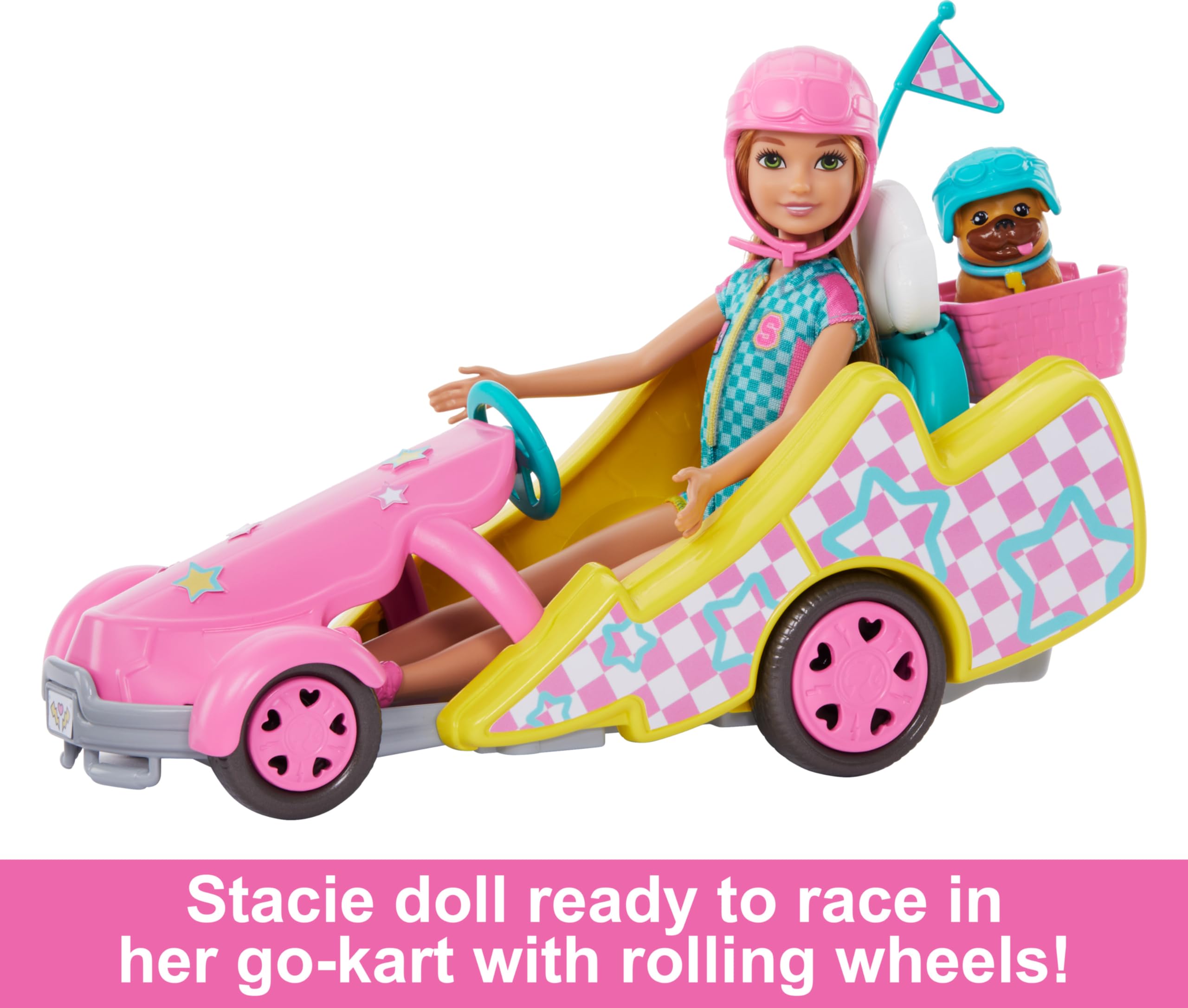 Barbie Stacie Doll with Go-Kart Car, Dog, Accessories & Sticker Sheet - Doll Playset for Kids 3+ 3