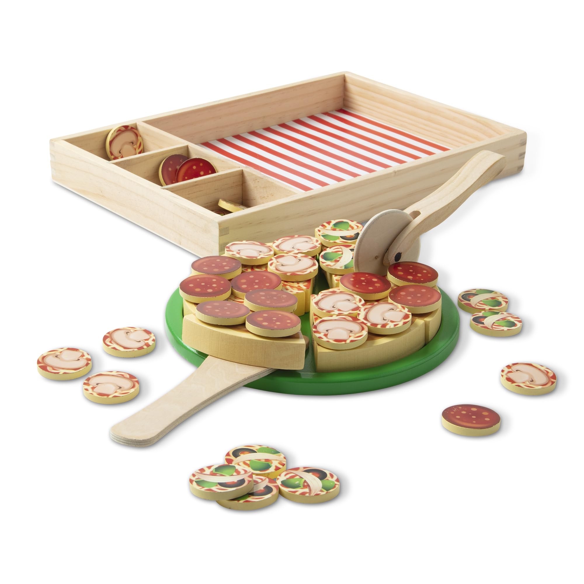 Melissa & Doug Wooden Pizza Set - Sliceable Play Food with 50+ Toppings | Ages 3+ 1