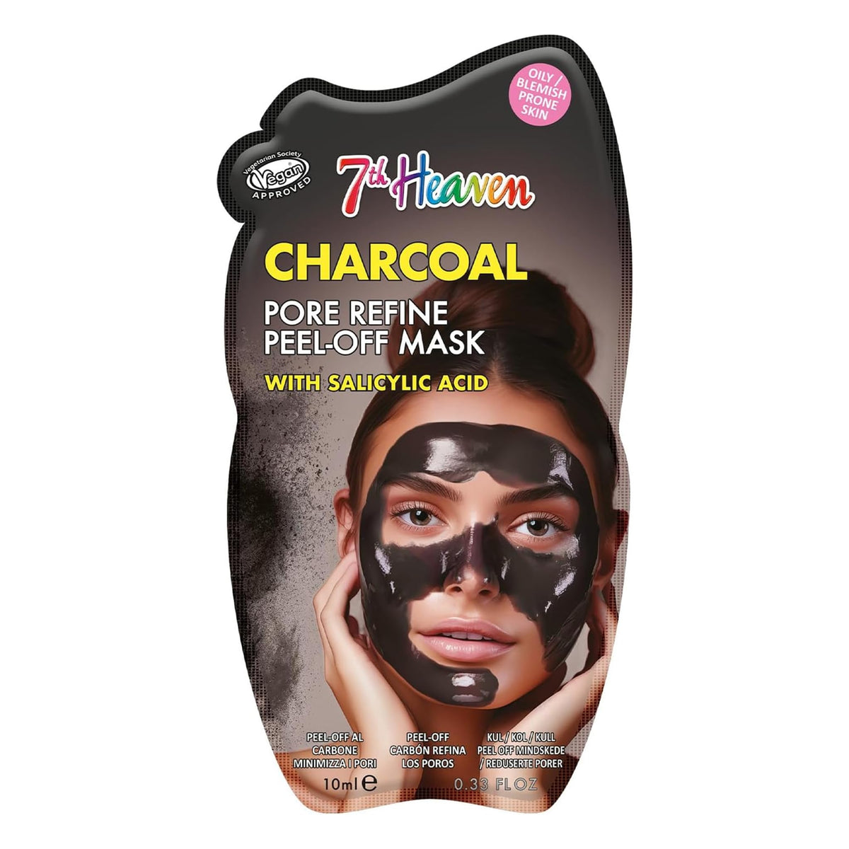 7th Heaven Charcoal Peel-Off Face Mask with Salicylic Acid - Pore Refine, Oily & Blemish-Prone Skin, 10 ml