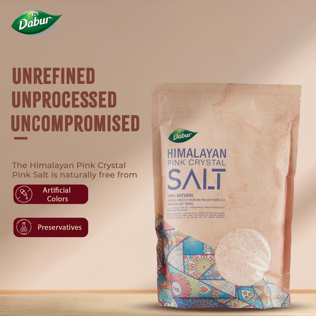 Dabur Himalayan Pure Pink Crystal Salt - 1kg | 100% Natural Fine Grain Salt with Minerals