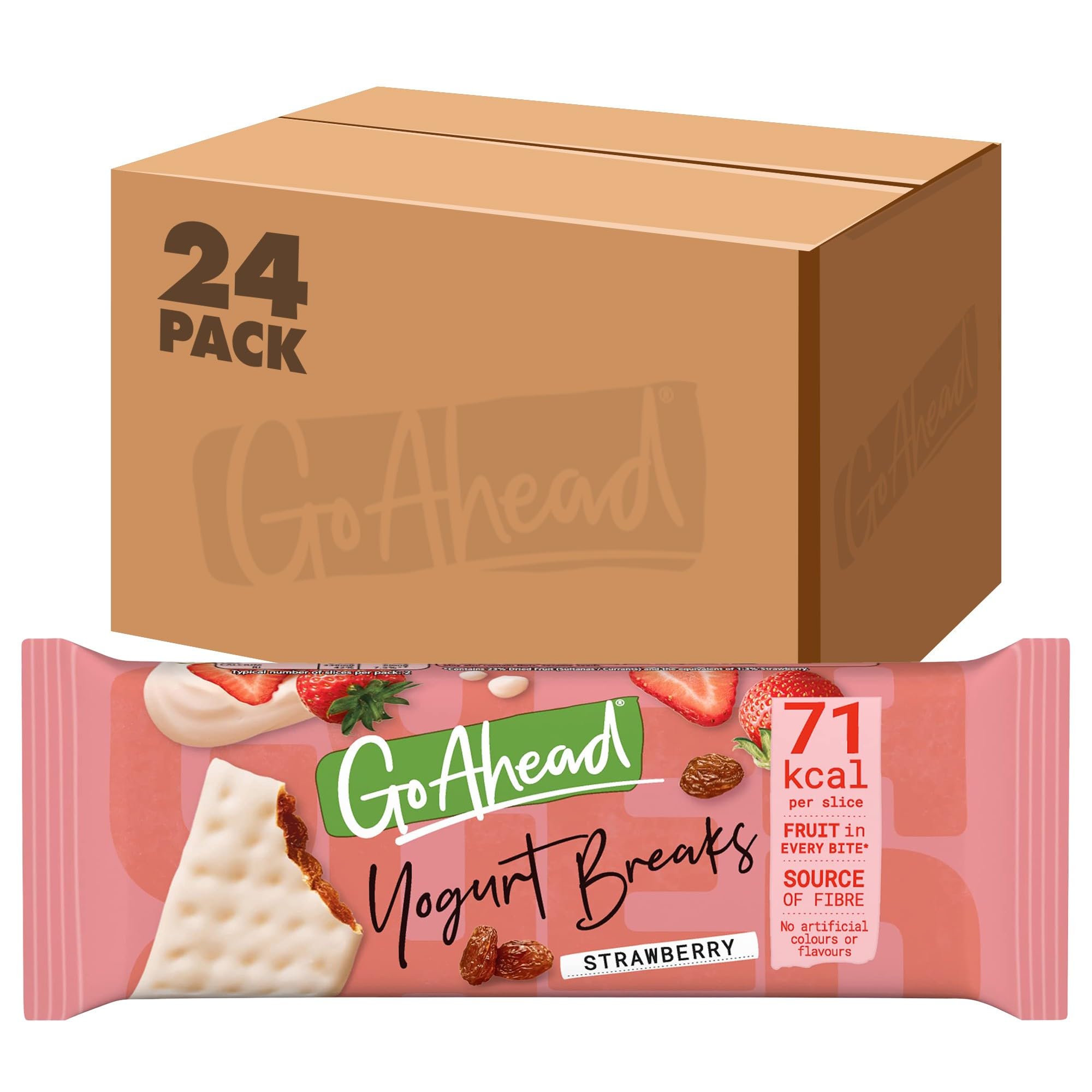 Go Ahead Yogurt Breaks Strawberry Biscuits Twin Pack - 24 Packs of 2 Bars | Contains Fibre 1