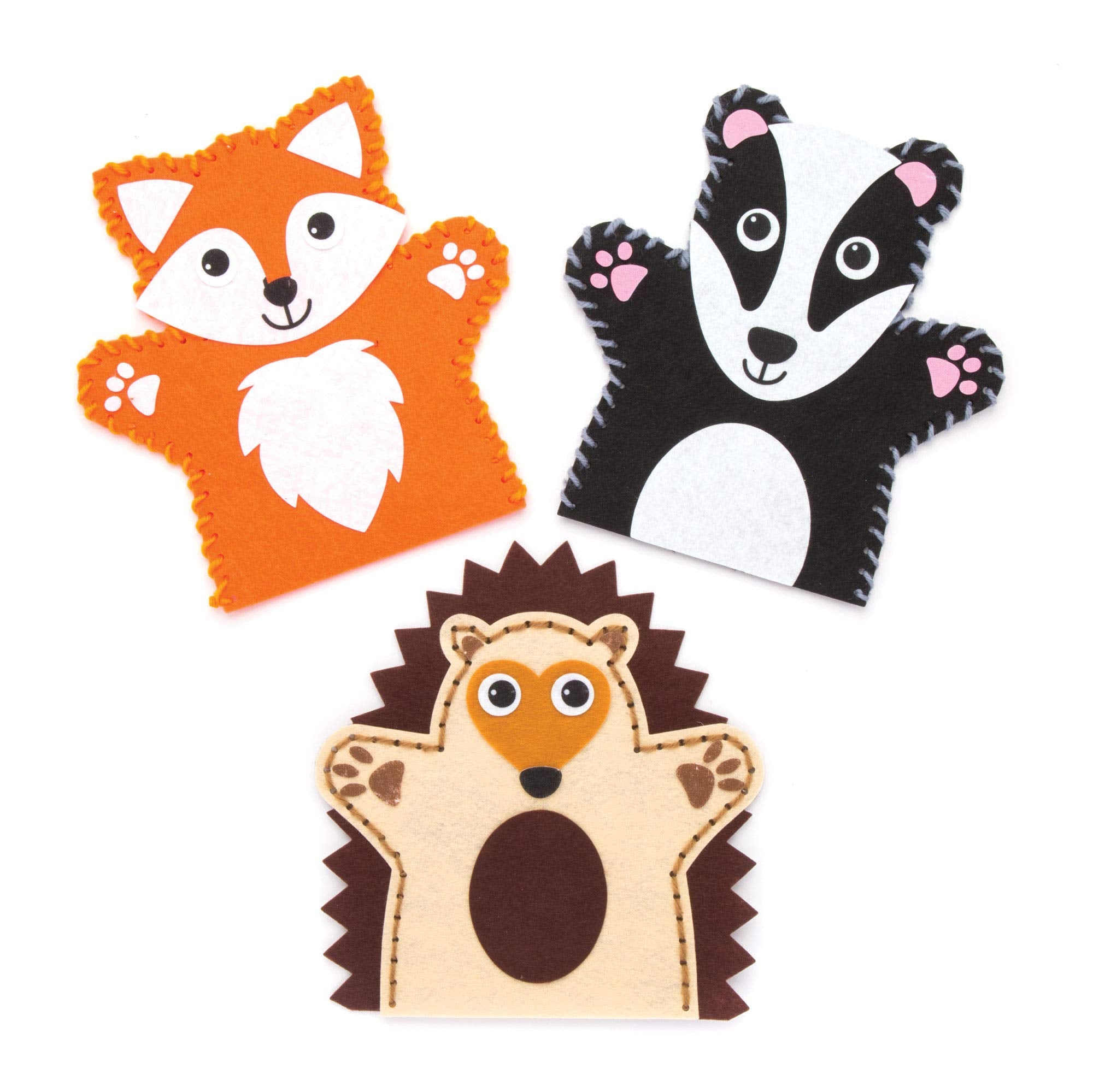 Baker Ross Woodland Animal Hand Puppet Sewing Kits - Pack of 4 for Kids Arts and Crafts 6