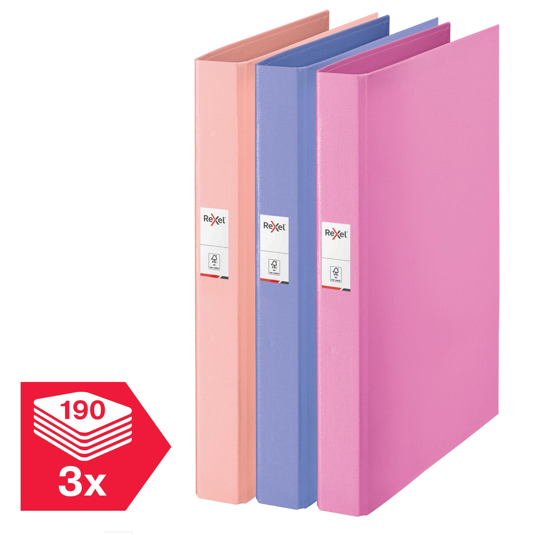 Rexel Solea A4 O-Ring Binder - 2 Ring, 25mm Spine, 190 Sheet Capacity | 3 Pack Pastel Colors 3