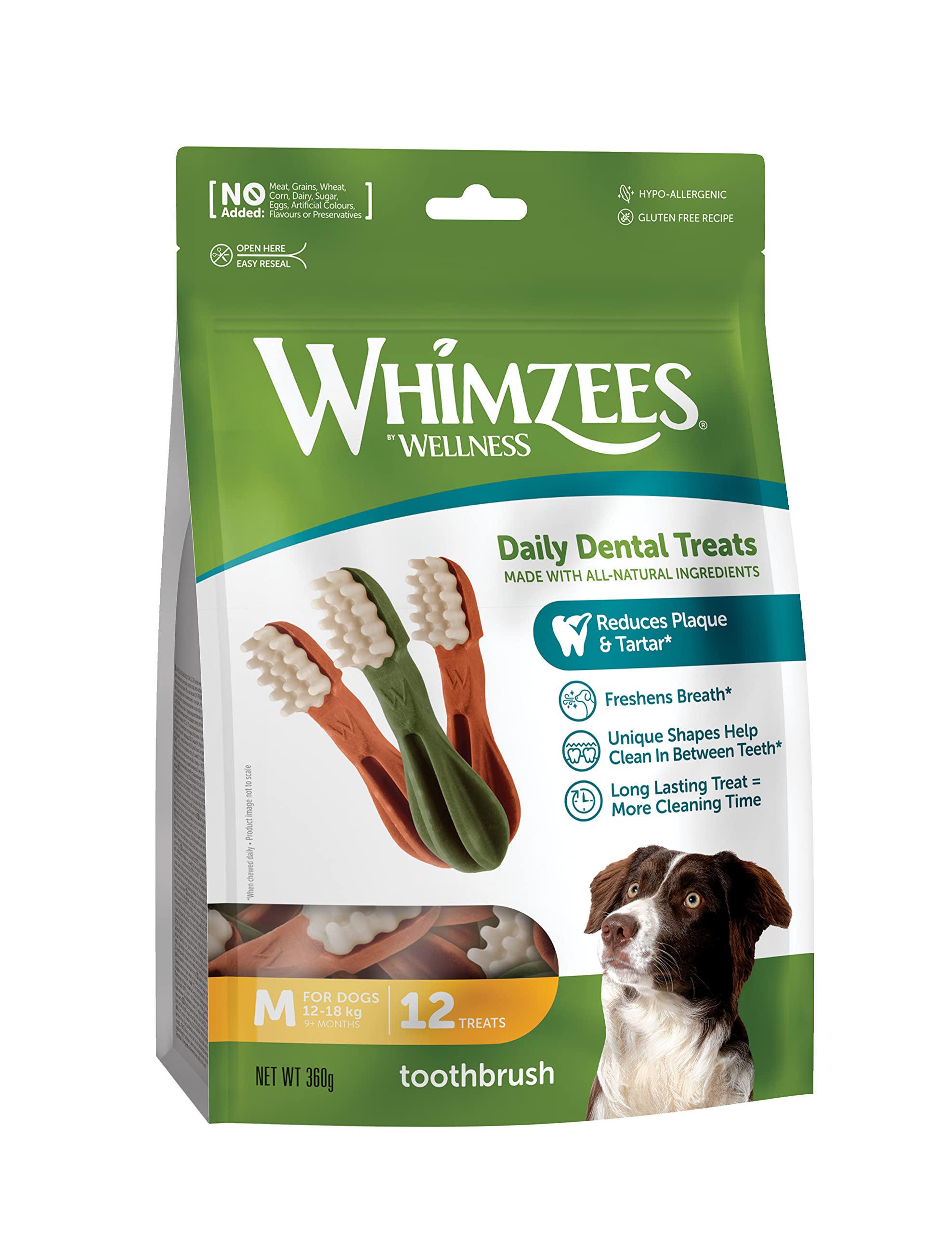 WHIMZEES Dog Dental Stix - Size M, 12 Pieces | Natural, Vegetarian, Grain Free