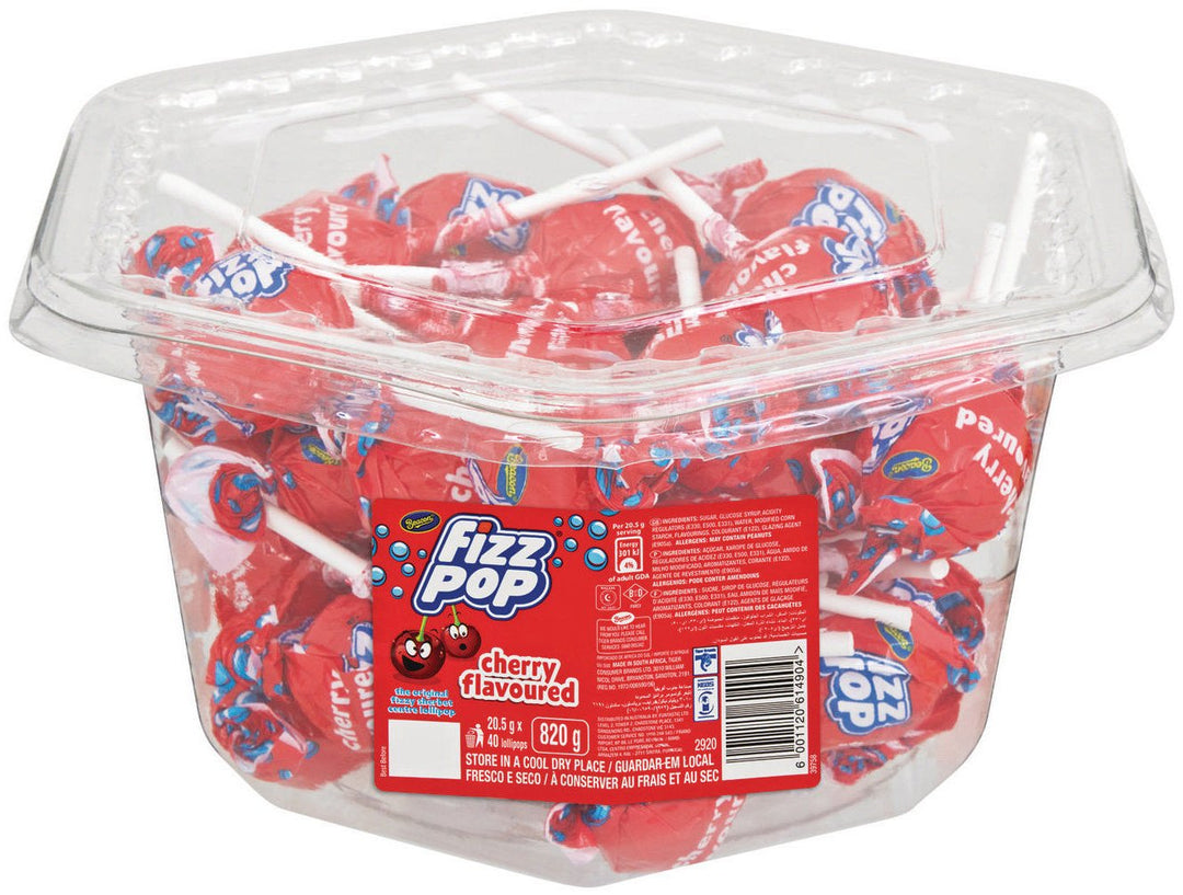 Beacon Cherry Fizz Pops - Sherbet Filled Lollipop (Pack of 40)