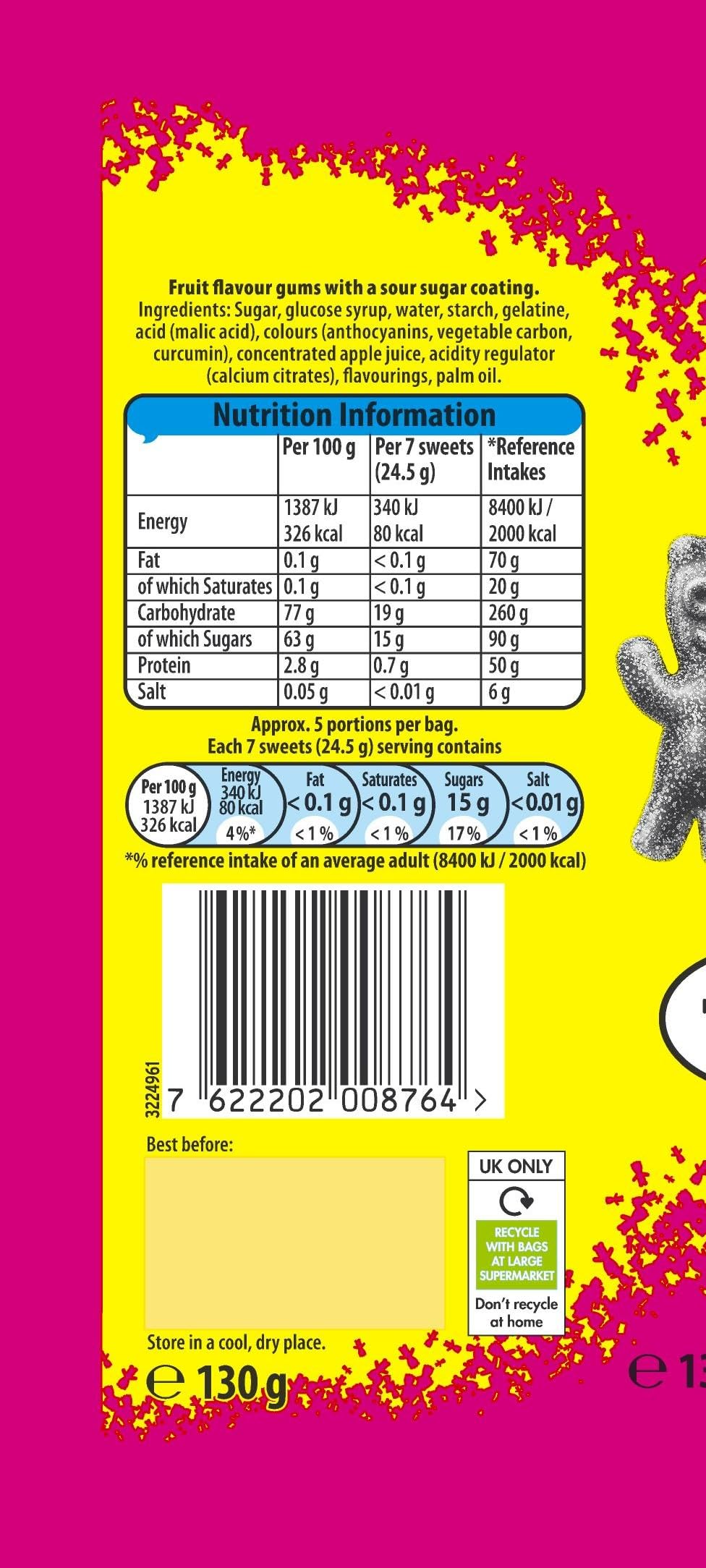 Sour Patch Kids Mixed Fruit Flavoured Sour Sweets, Tangy & Chewy Vegan Candy, 130g