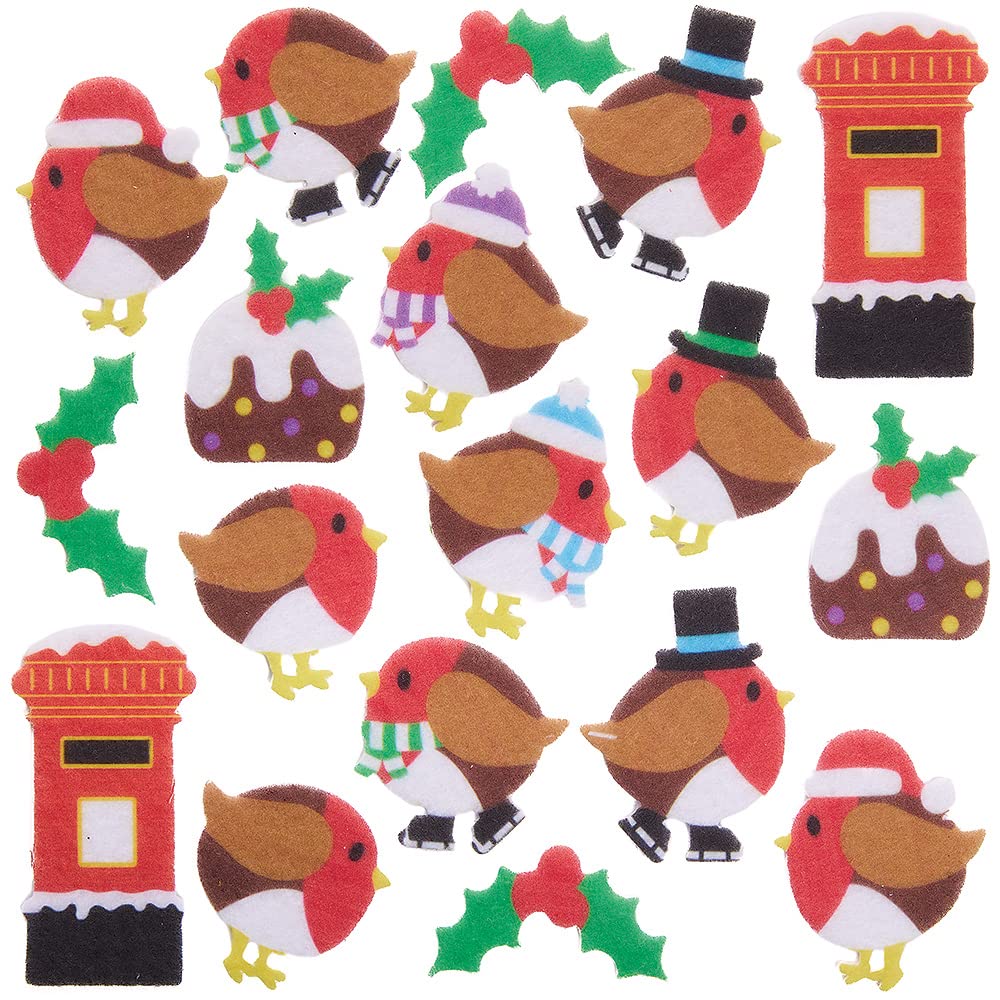 Baker Ross FX305 Christmas Robin Felt Stickers - Pack of 100 Assorted Designs 1
