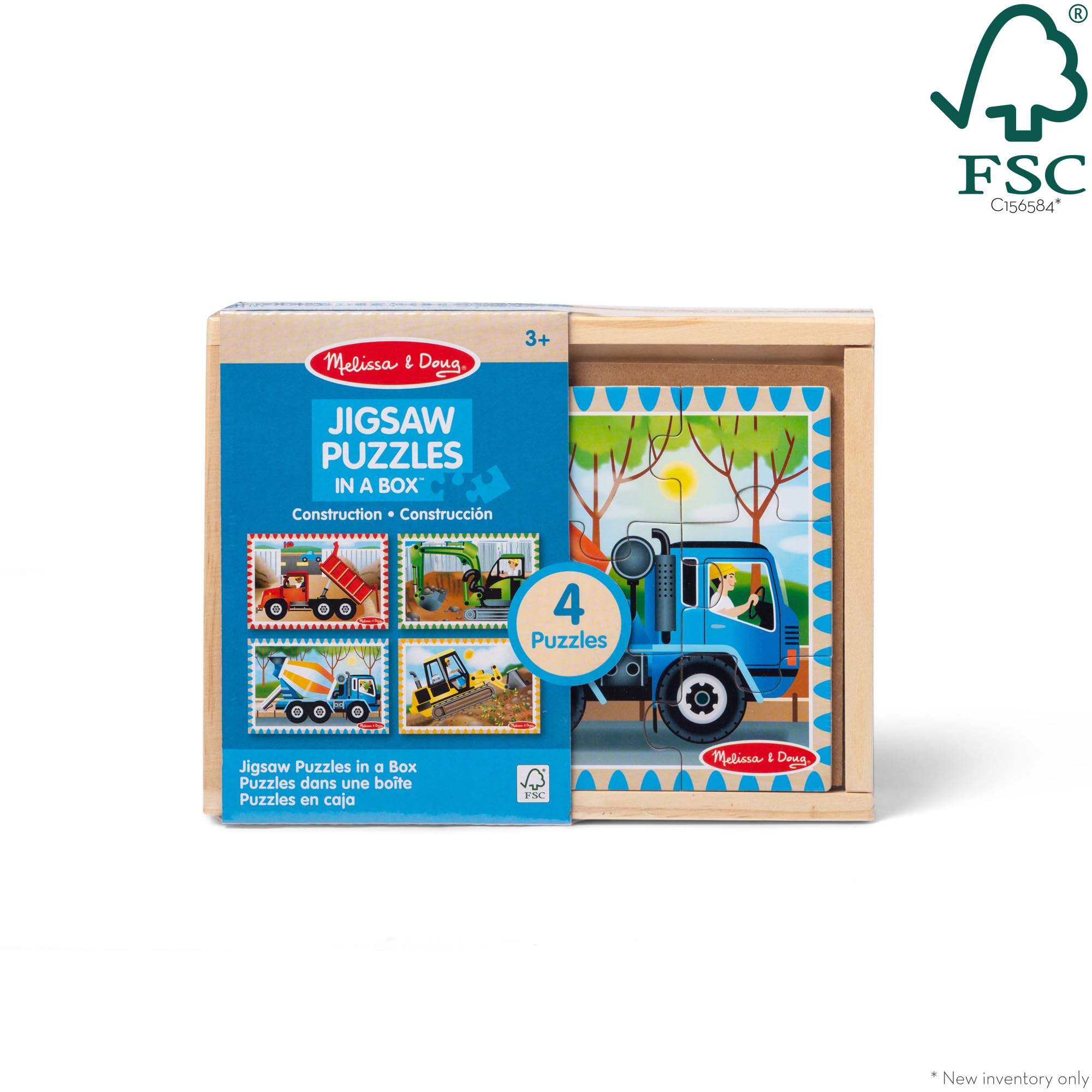Melissa & Doug Construction Vehicles 4-in-1 Wooden Jigsaw Puzzles Set | 4 x 12 Pieces | Ages 3-6 4