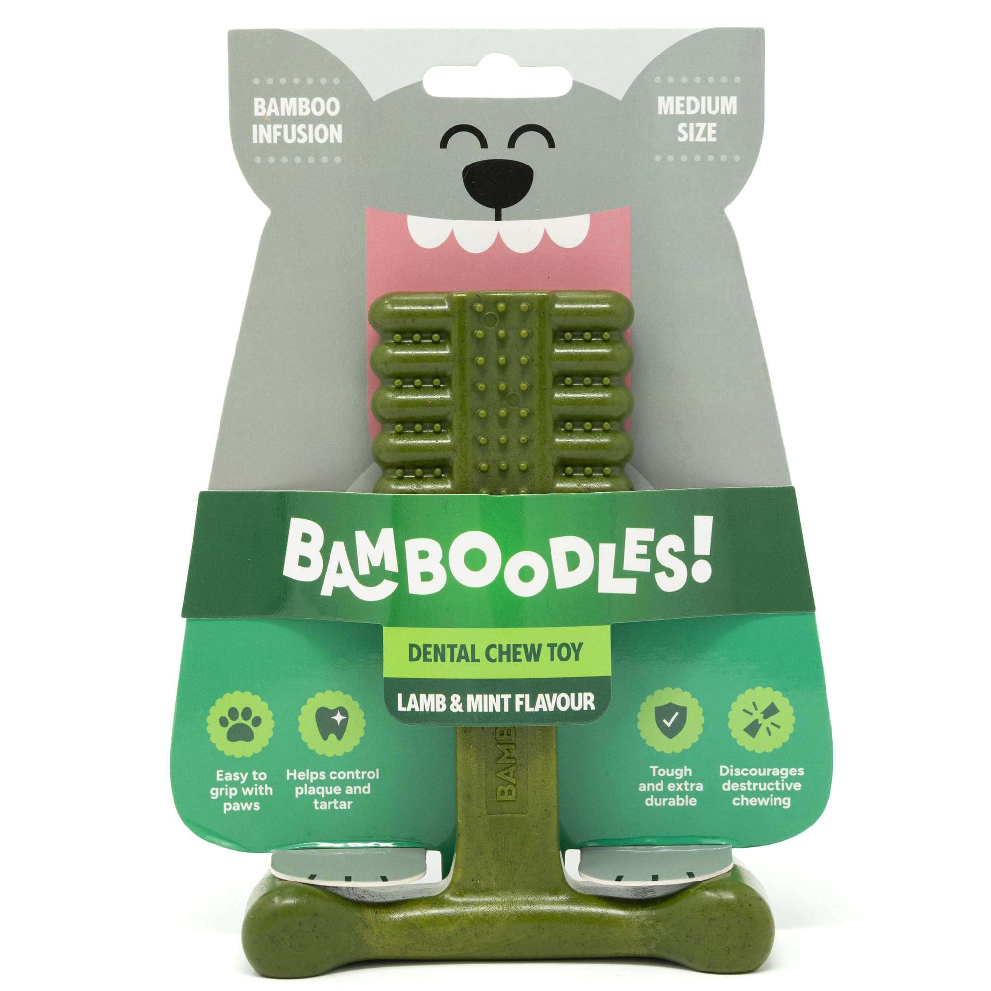 Bamboodles T-Bone Dog Chew Toy - Medium Size | Mint & Lamb Flavor | Heavy Duty