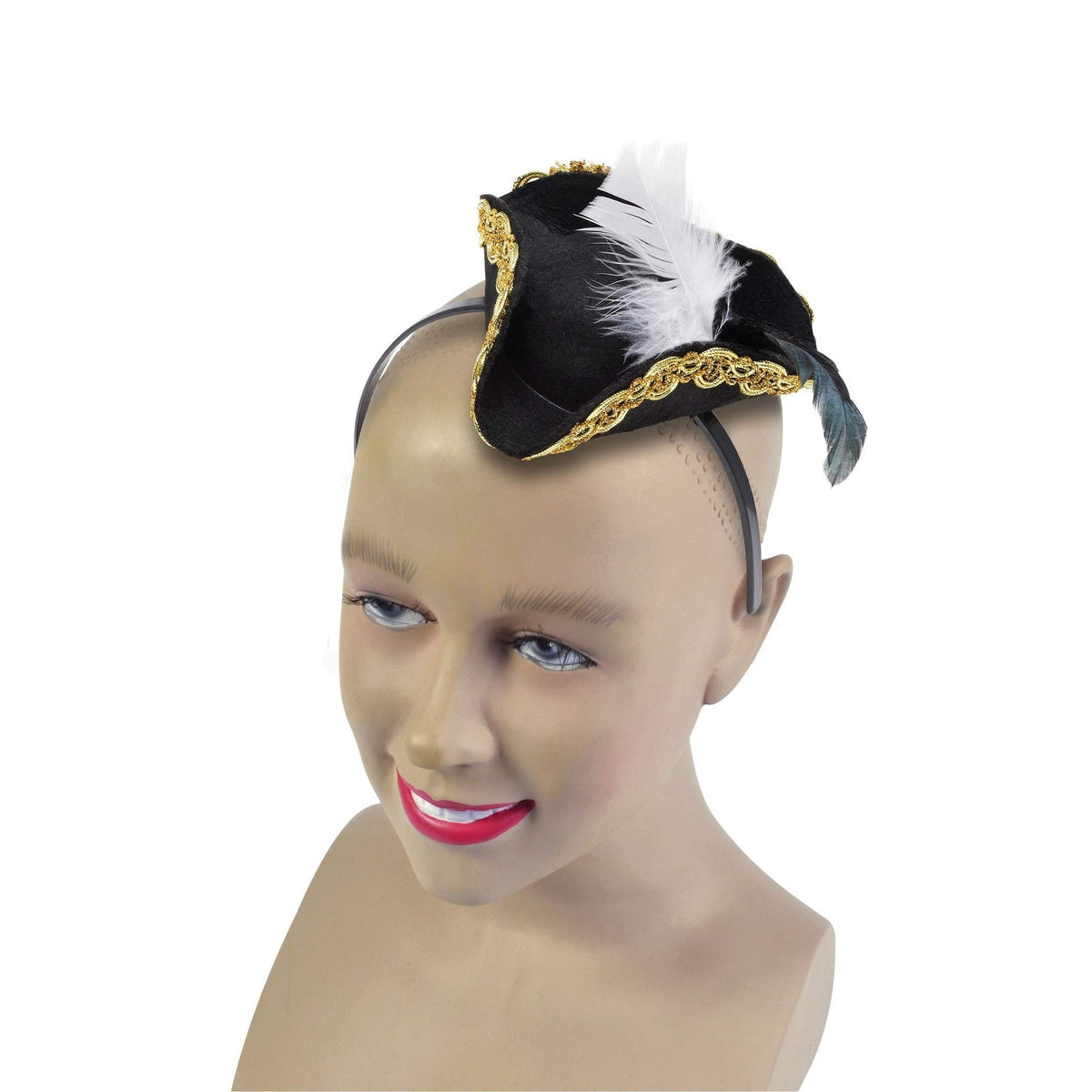 Bristol Novelty Mini Pirate Hat with Feather on Headband - 1 Piece, One Size, Black