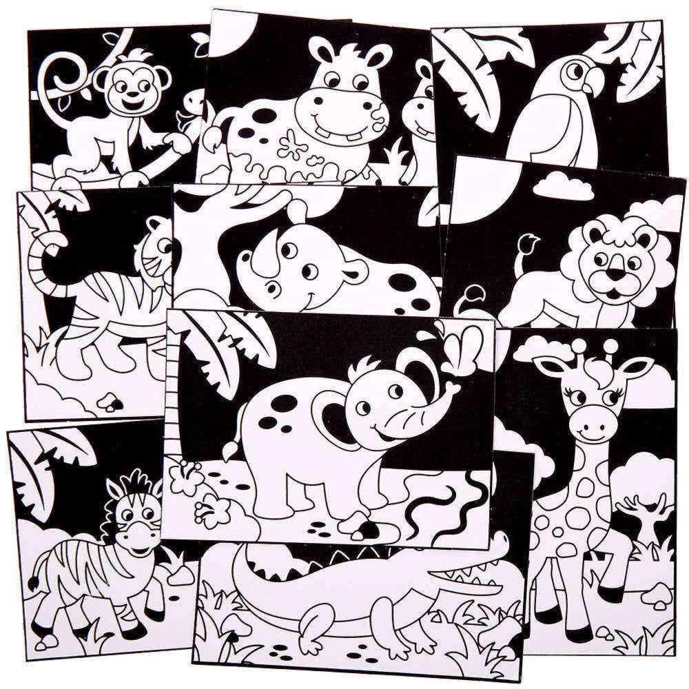 Baker Ross Jungle Animal Fuzzy Art Pictures - Pack of 10 Sheets | 21cm x 15cm | Great for Colouring Practice