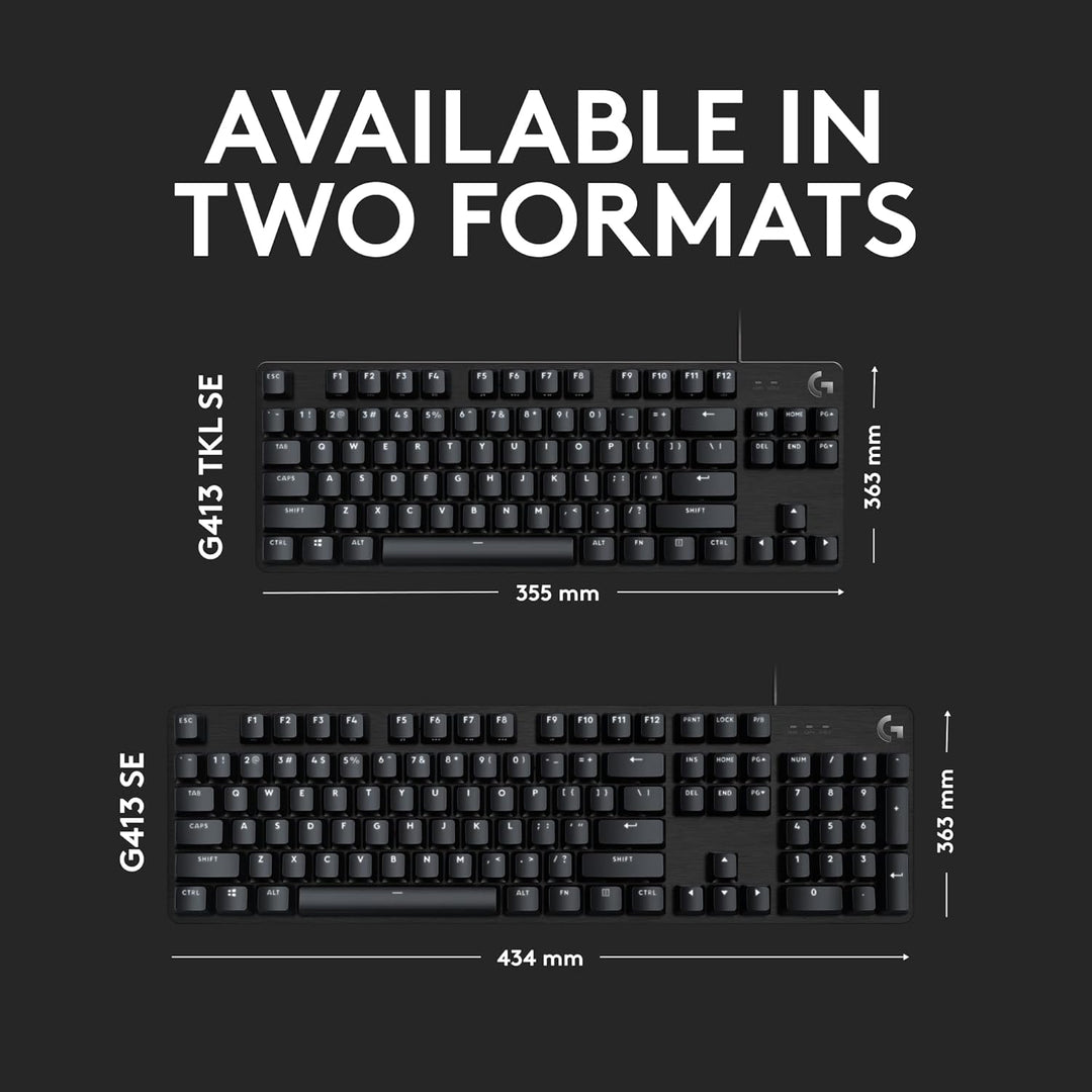 Logitech G413 SE Full-Size Mechanical Gaming Keyboard - Black Backlit Wired Keyboard with Tactile Switches