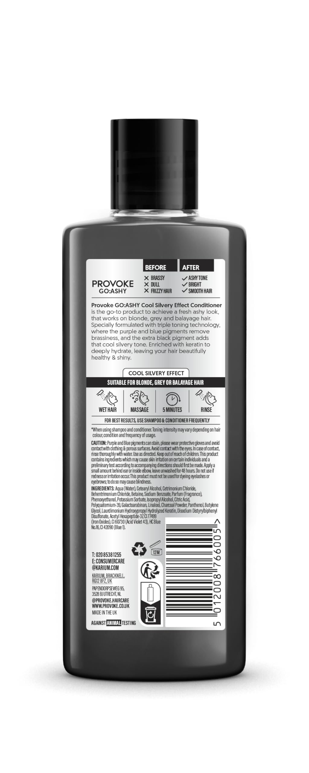 PROVOKE Go Ashy Conditioner - Neutralizes Brassiness, Adds Silvery Tone | 200 ml | Cream