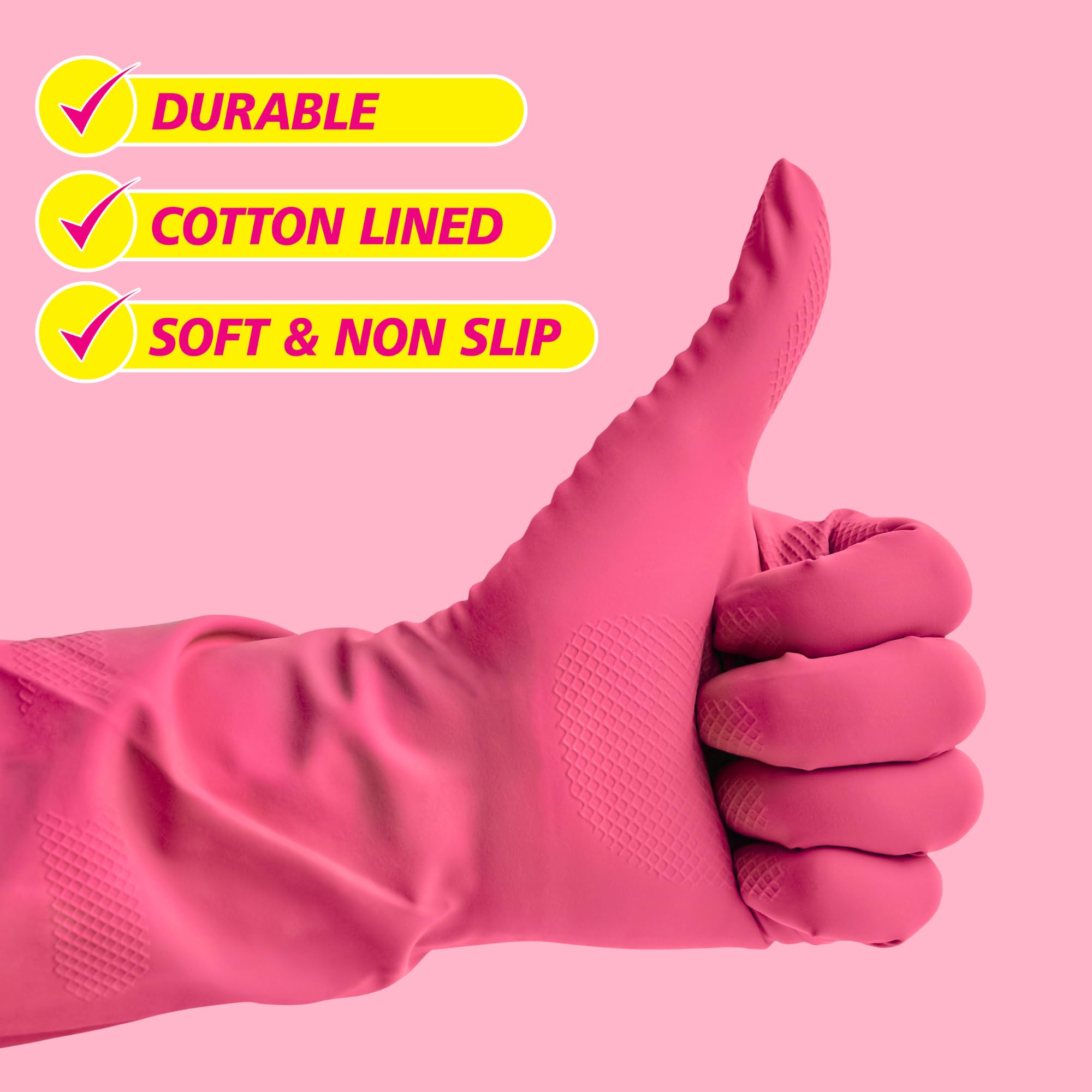 Elbow Grease - Pink Rubber Cleaning Gloves | Super Strong, Cotton Lined, Non-Slip Grip 4