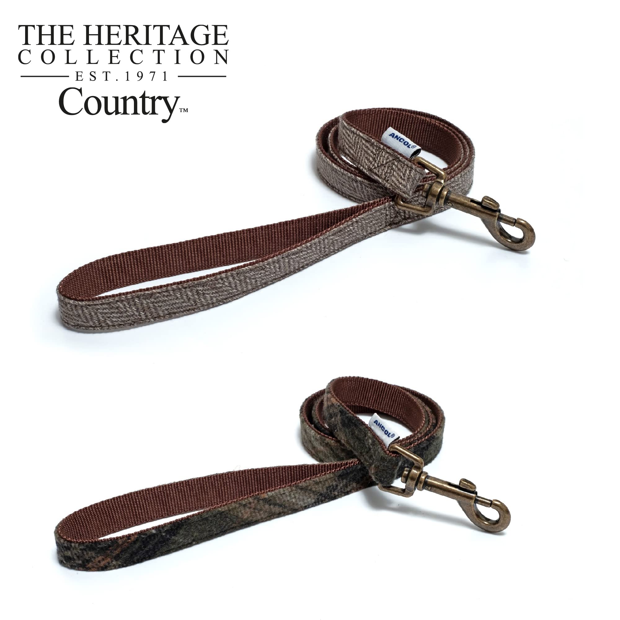 Ancol Heritage Country Check Dog Lead - Brown Nylon Fashion Lead | 1m Length | 19mm Width