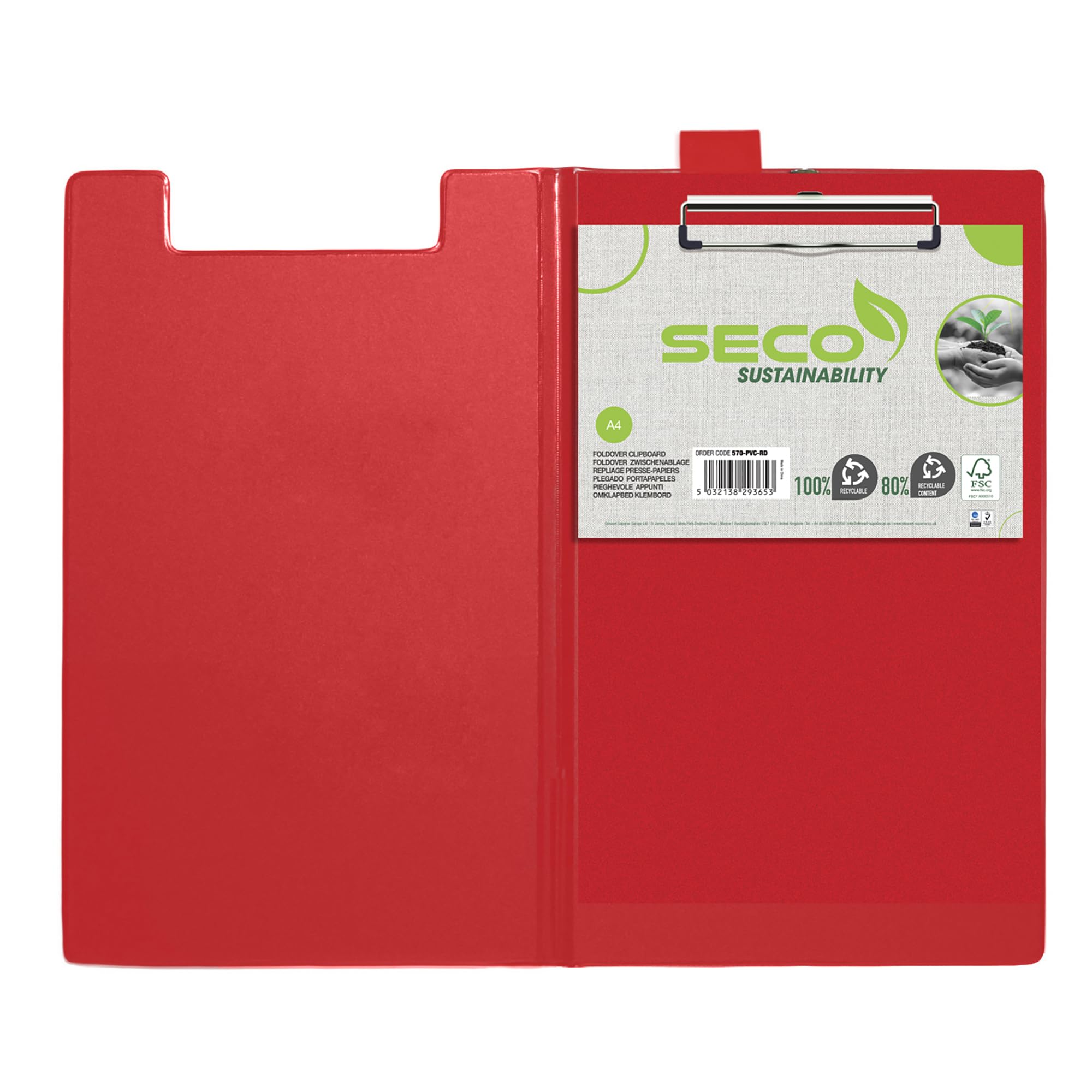 SECO Foldover Clipboard A4+ - Red | Durable PVC | Holds A4 & Foolscap 1