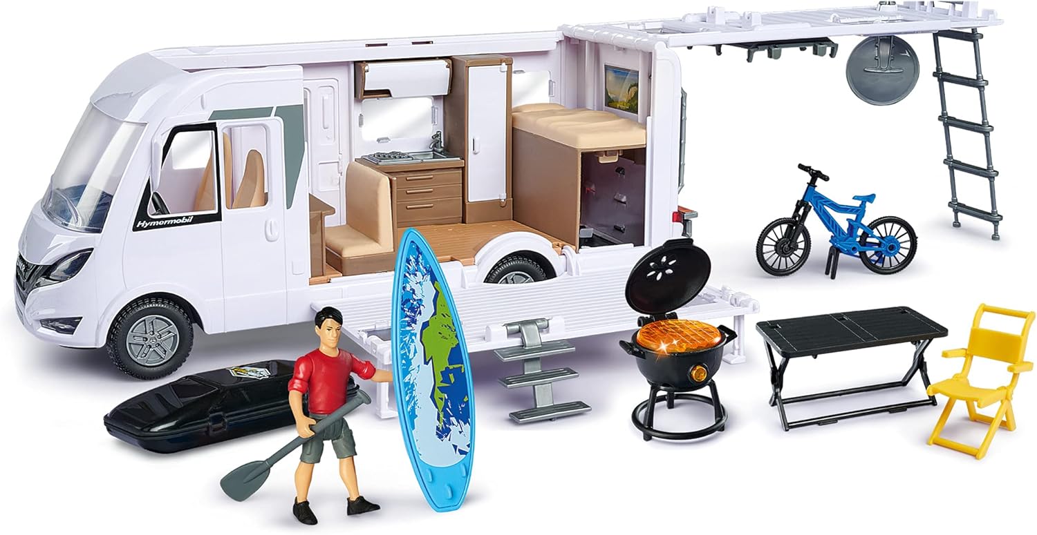 Dickie Toys 203837021 Caravan Playset - 30 cm Folding Camping Trolley with Lights & Accessories (White) 1