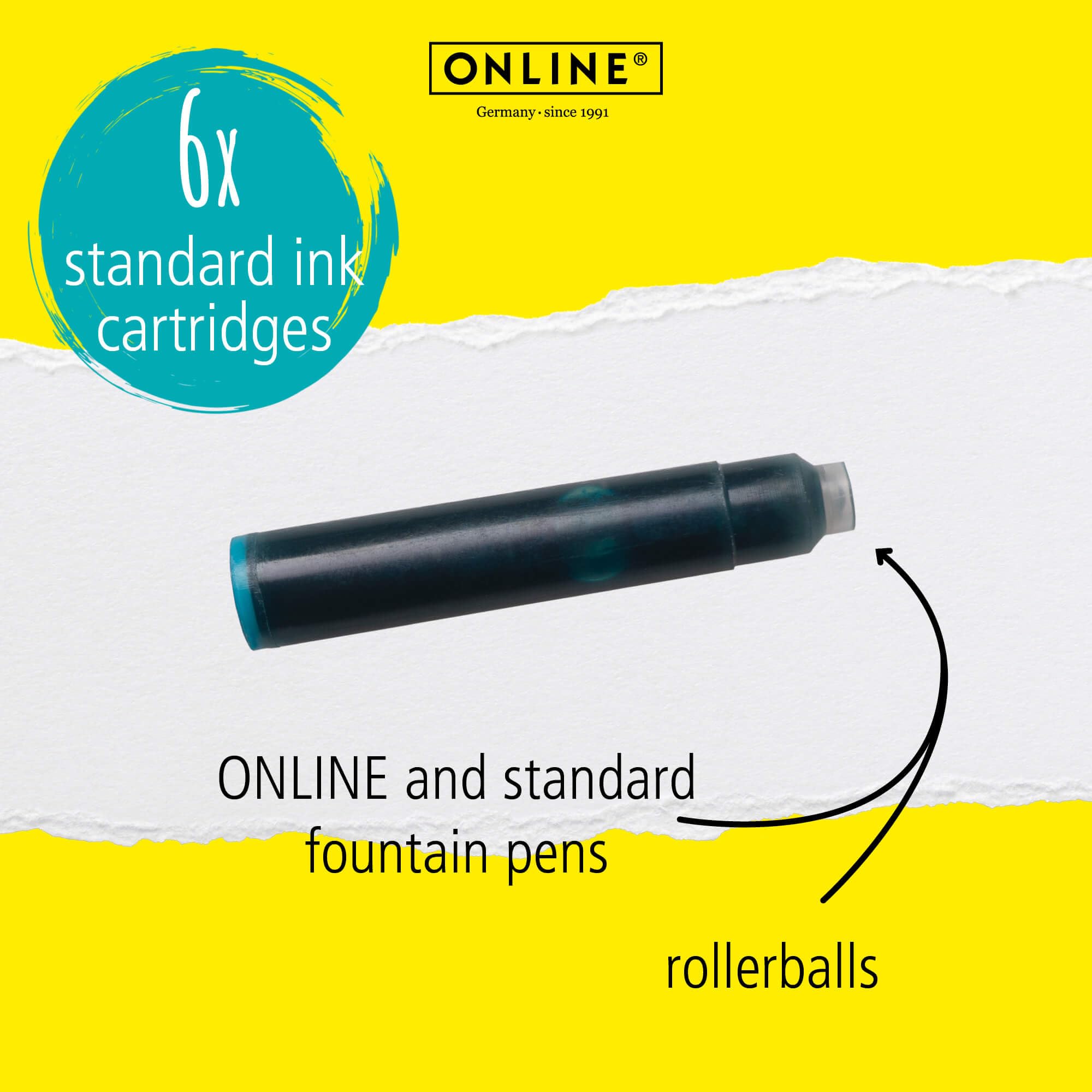 Online Standard Ink Cartridge 17224/24 - Turquoise Ink | 6 Pack | Compatible with Standard Fountain Pens