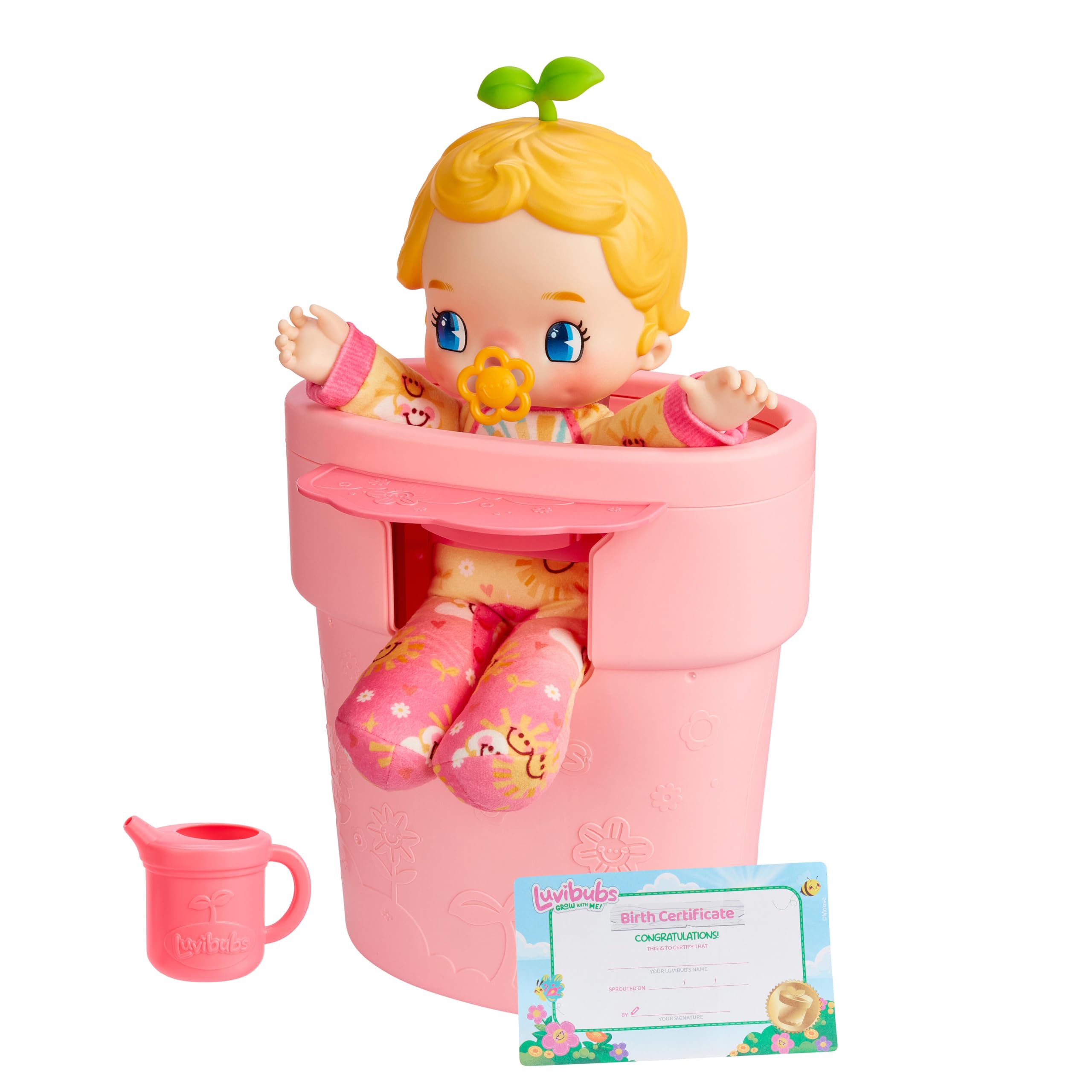 LUVIBUBS Cheerful Charlie Baby Doll Playset - Grows from Pot, Transforms to Highchair, Includes Digital Storybook 3