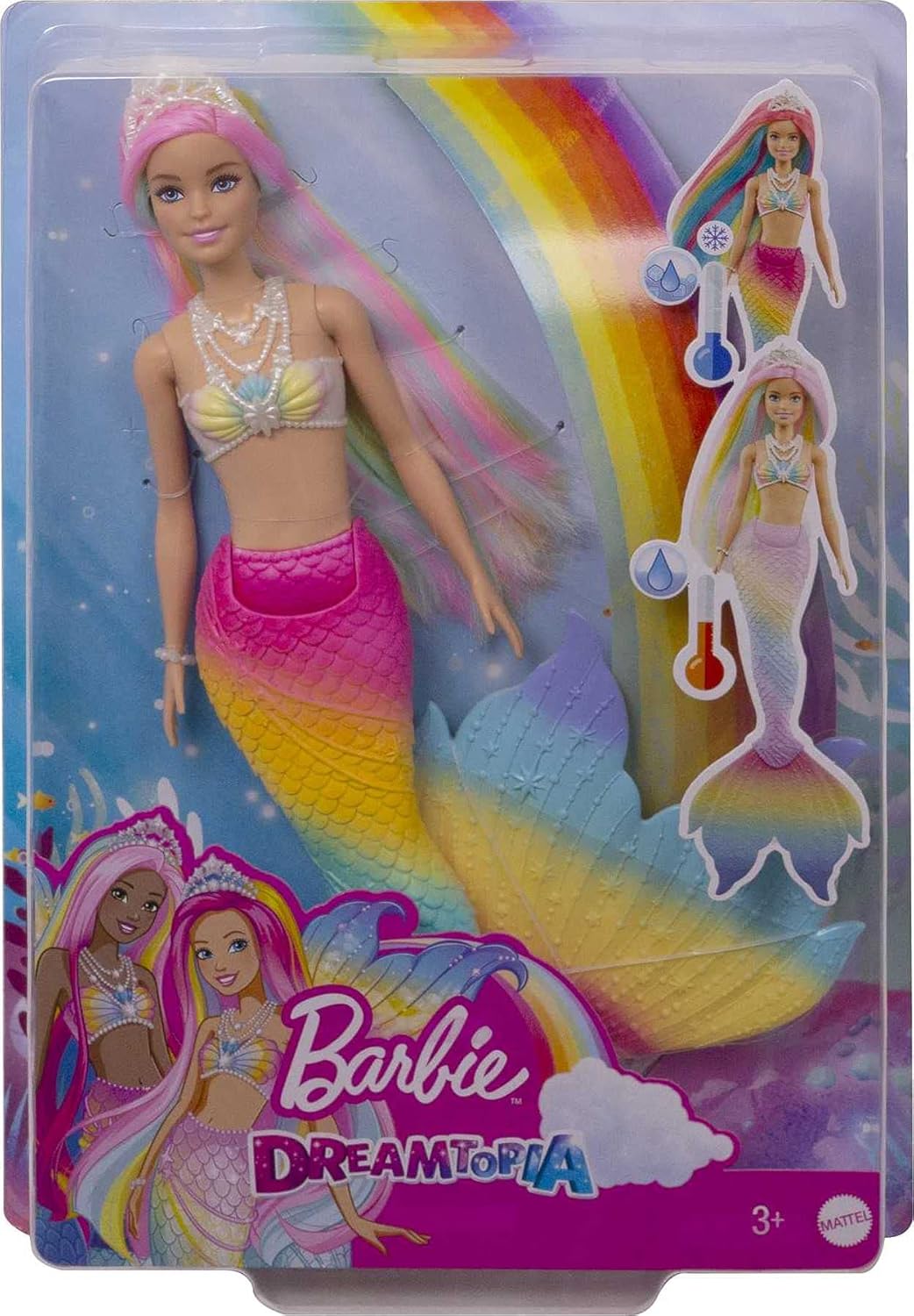 Barbie Dreamtopia Rainbow Magic Mermaid Doll - Water-Activated Color Change Feature, Ages 3 to 7