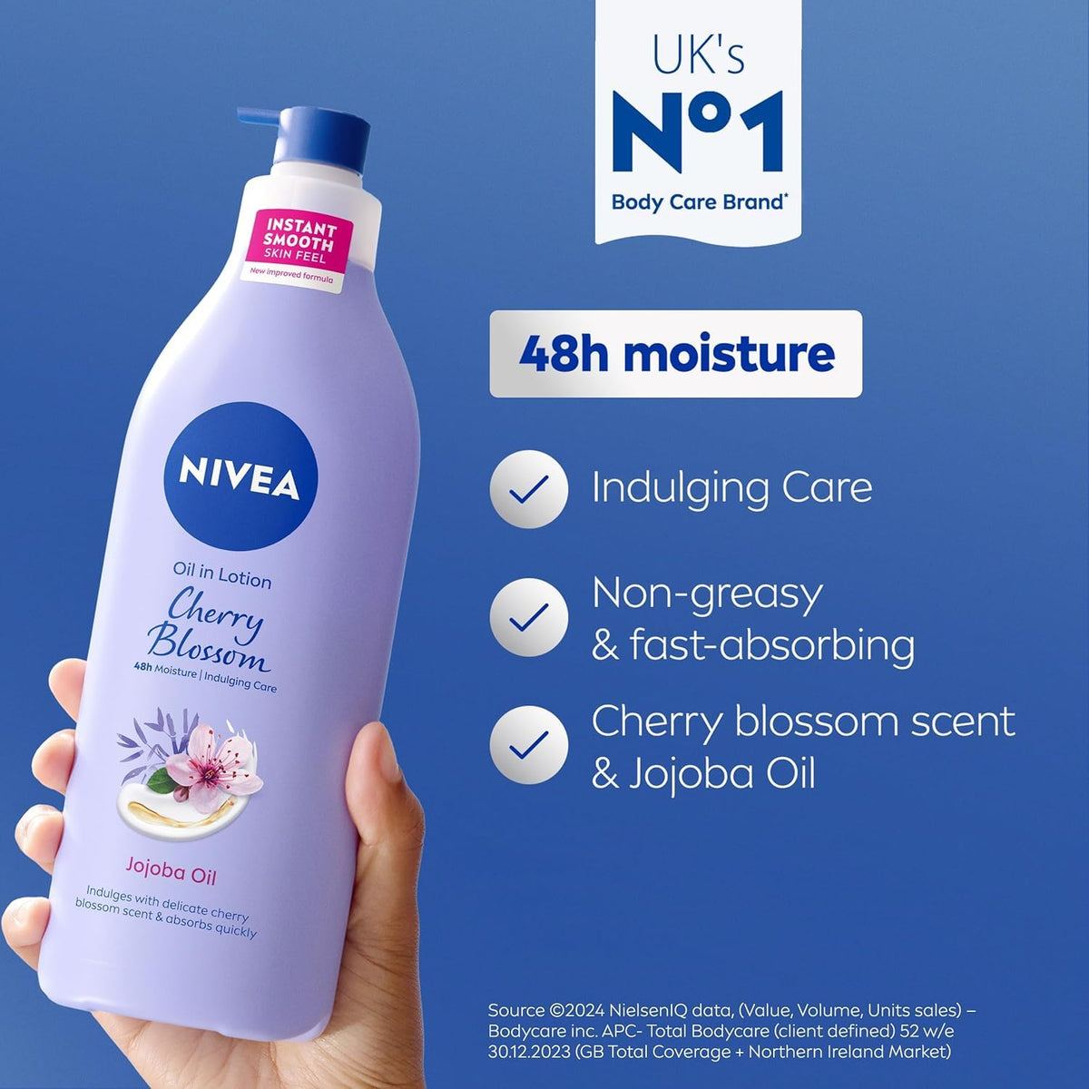 NIVEA Oil In Lotion Cherry Blossom & Jojoba Oil - 48h Deep Moisture | 400ml | For Dry Skin