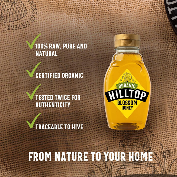 Hilltop Honey - Organic Blossom Honey - Squeezy Bottle - 340g