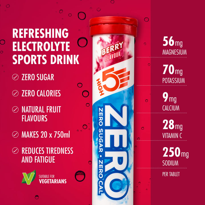 HIGH5 ZERO Electrolyte Hydration Tablets with Vitamin C | Sugar Free Performance Boost | Berry Flavor (H5-ZBER)