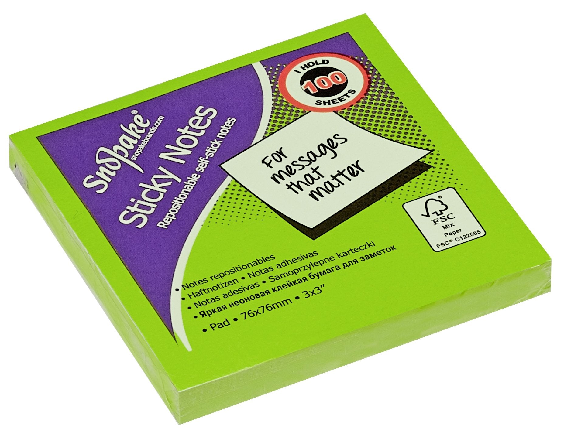 Snopake Neon Assorted Sticky Notes, 100 Sheets per Pad 13527, 76 x 76 mm (P 2