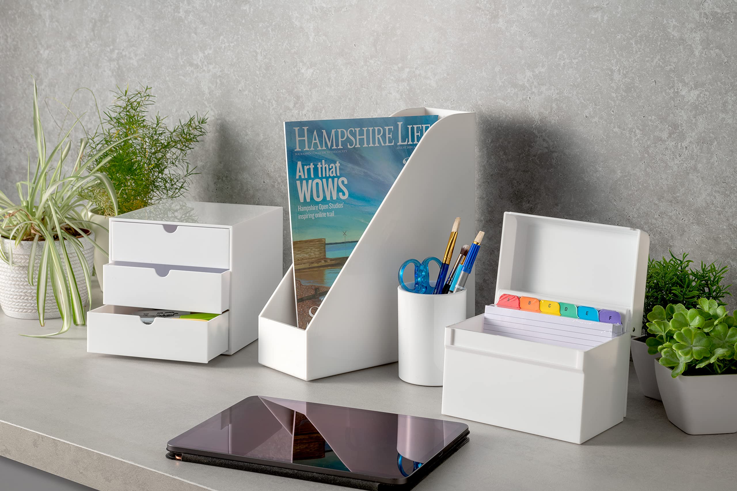 Osco White Hi-Gloss Plastic Index Box with A to Z Dividers and 100 Lined Note Sheets | 5' X 3' 7