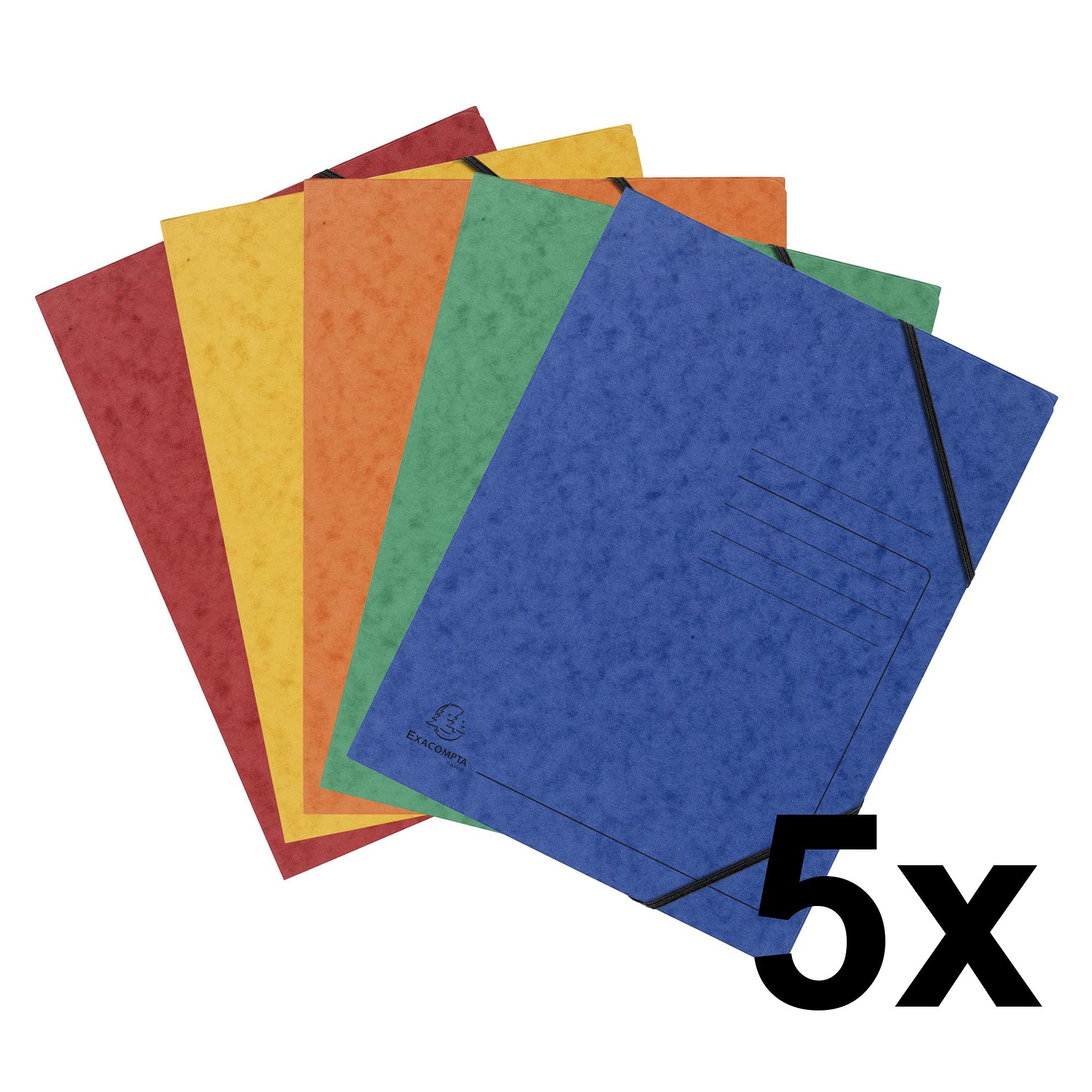 Exacompta Elasticated Folder - A4 Size, 240 x 320mm, Pack of 5 Assorted Colours | Ref 555410E