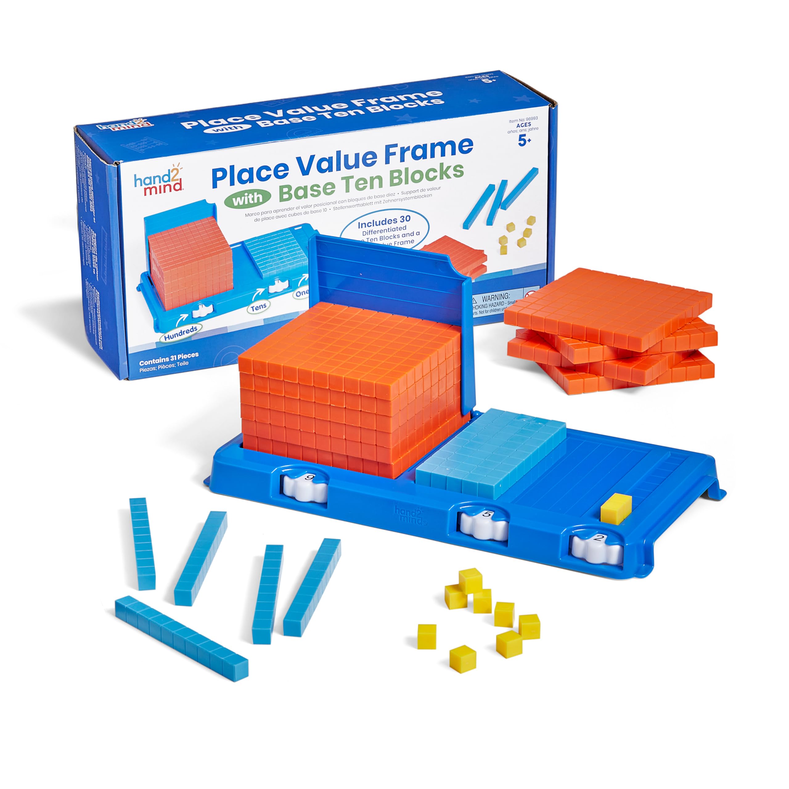 Learning Resources Place Value Frame with Base Ten Blocks - Hands-On Math Learning for Ages 5-9 1