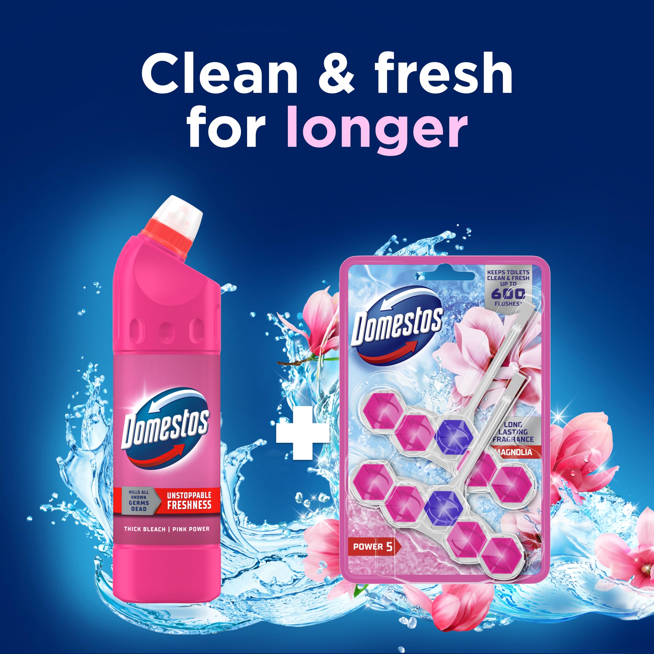 Domestos Power 5 Toilet Rim Blocks Magnolia - 2 Count (50g Each) | Limescale Prevention & Rich Foam 2