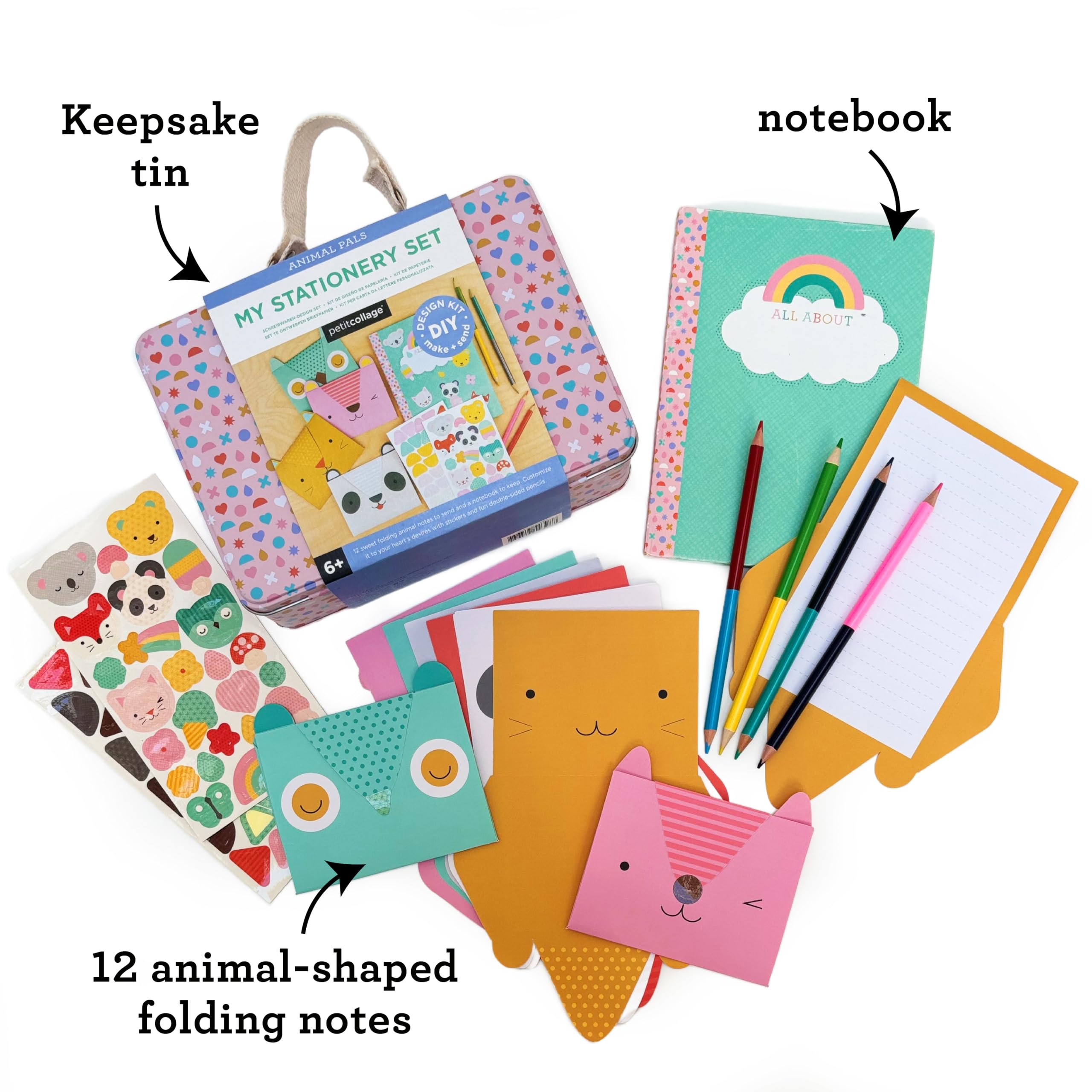 Petit Collage Comprehensive Stationery Craft Kit - Ages 6+ | Includes 12 Notecards, Journal, Stickers & Pencils | Reusable Tin 4