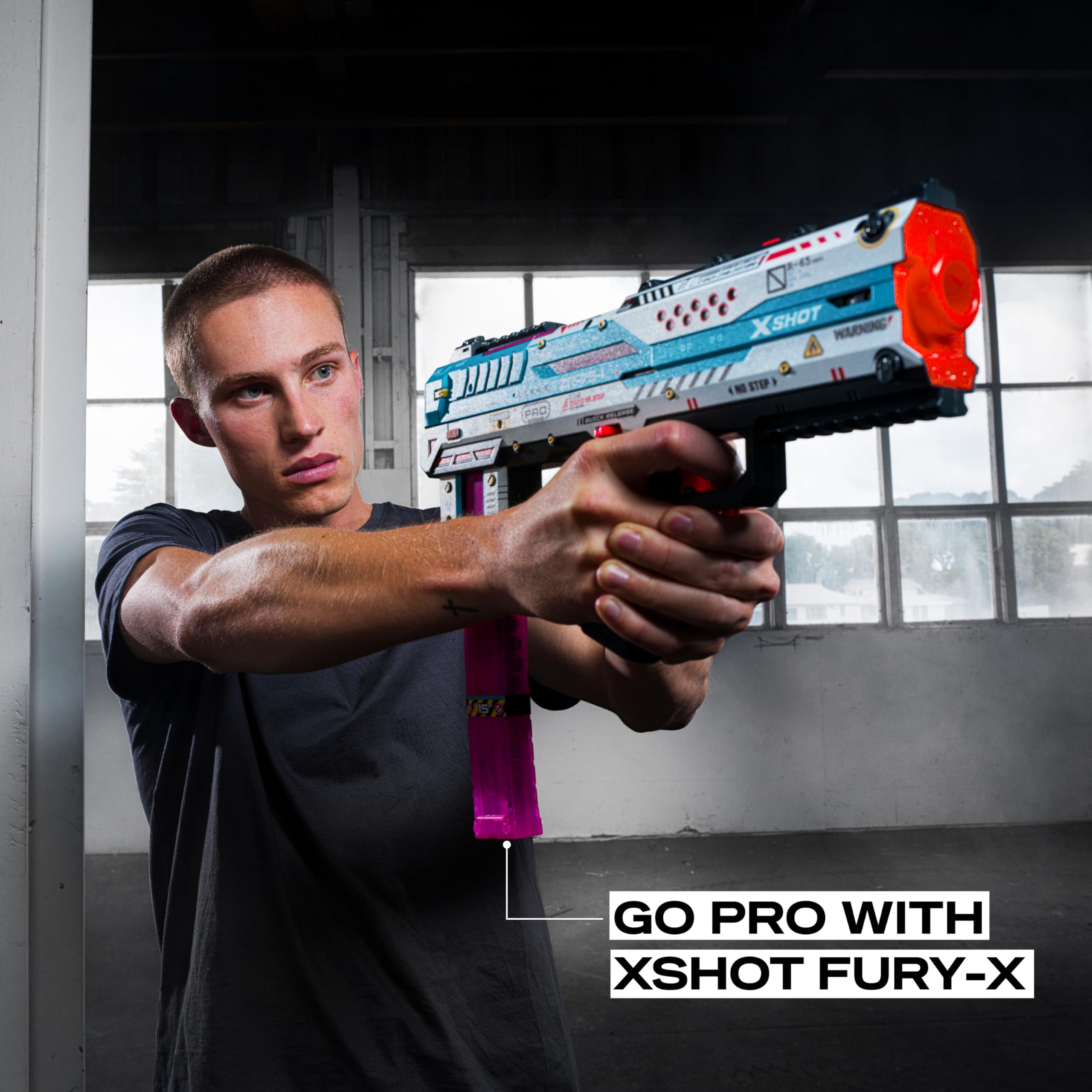 XSHOT SKINS Pro Series Fury-X Toy Gun Blaster | 43m Range | Slam Fire Action | Includes 40 Half Darts 2