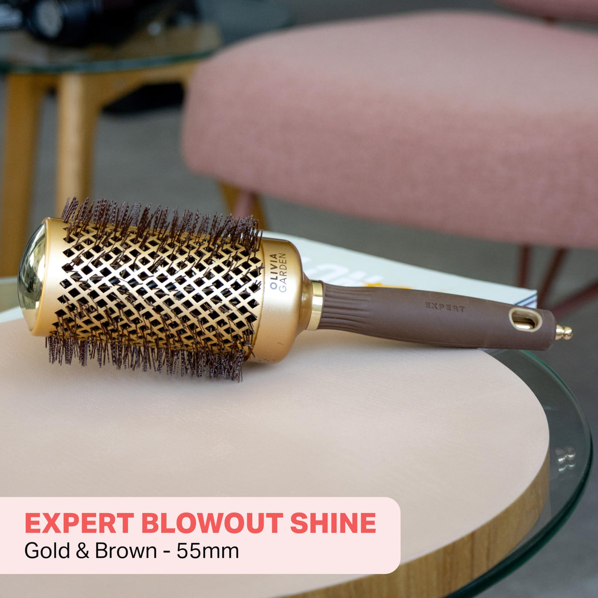 Olivia Garden Expert Blowout Shine Round Brush - 55 mm, Gold & Brown
