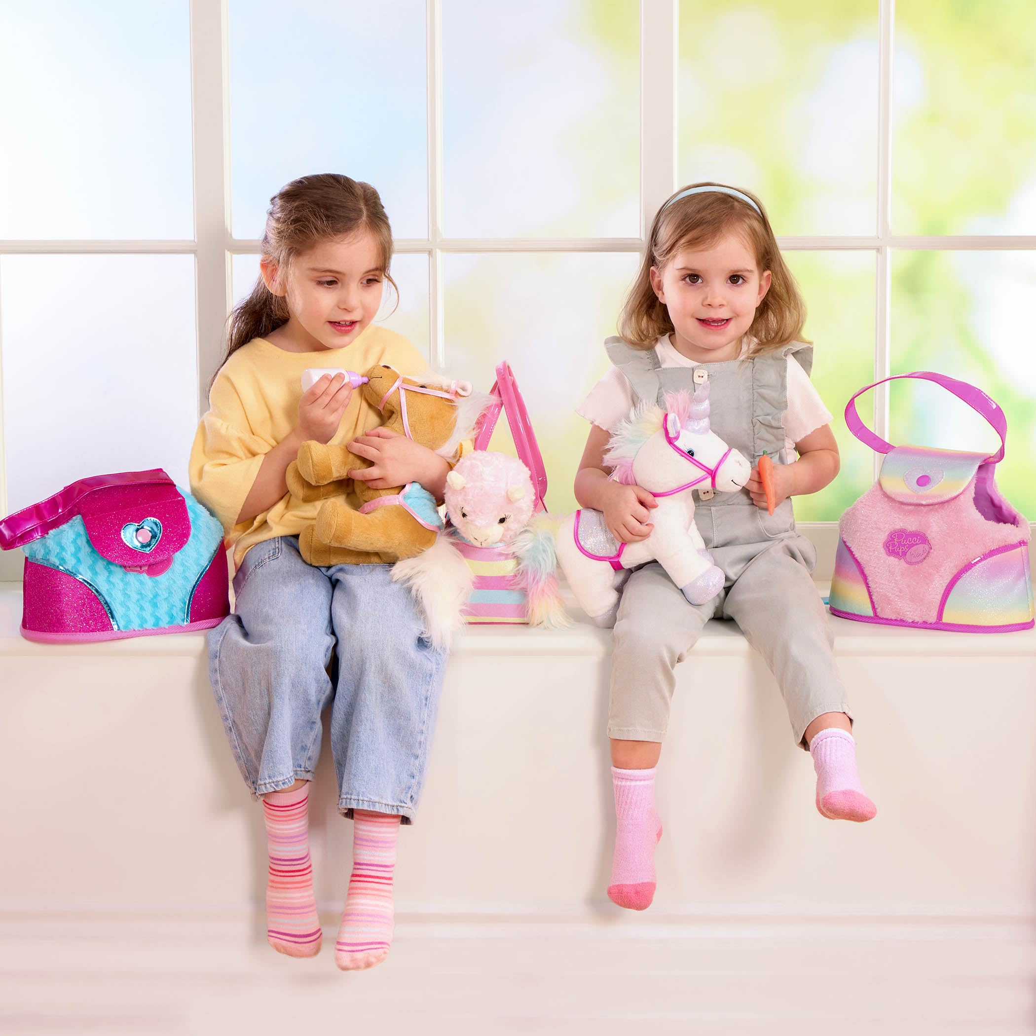 Pucci Pups Beige Horse with Blue Stripes and Pink Pony Bag 13