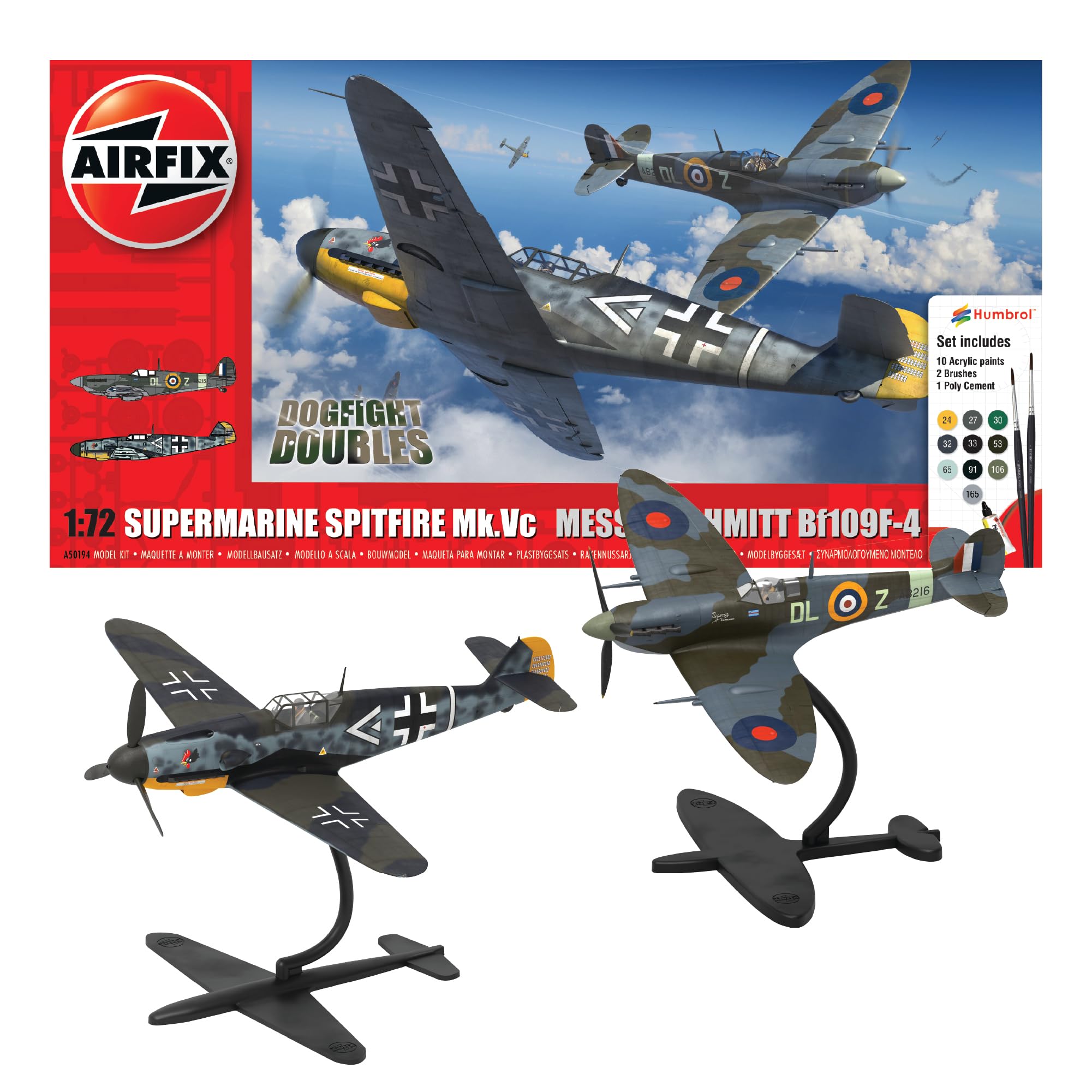 Airfix Supermarine Spitfire Mk.Vc & Bf109F-4 Dogfight Model Kit Set - 1:72 Scale 1