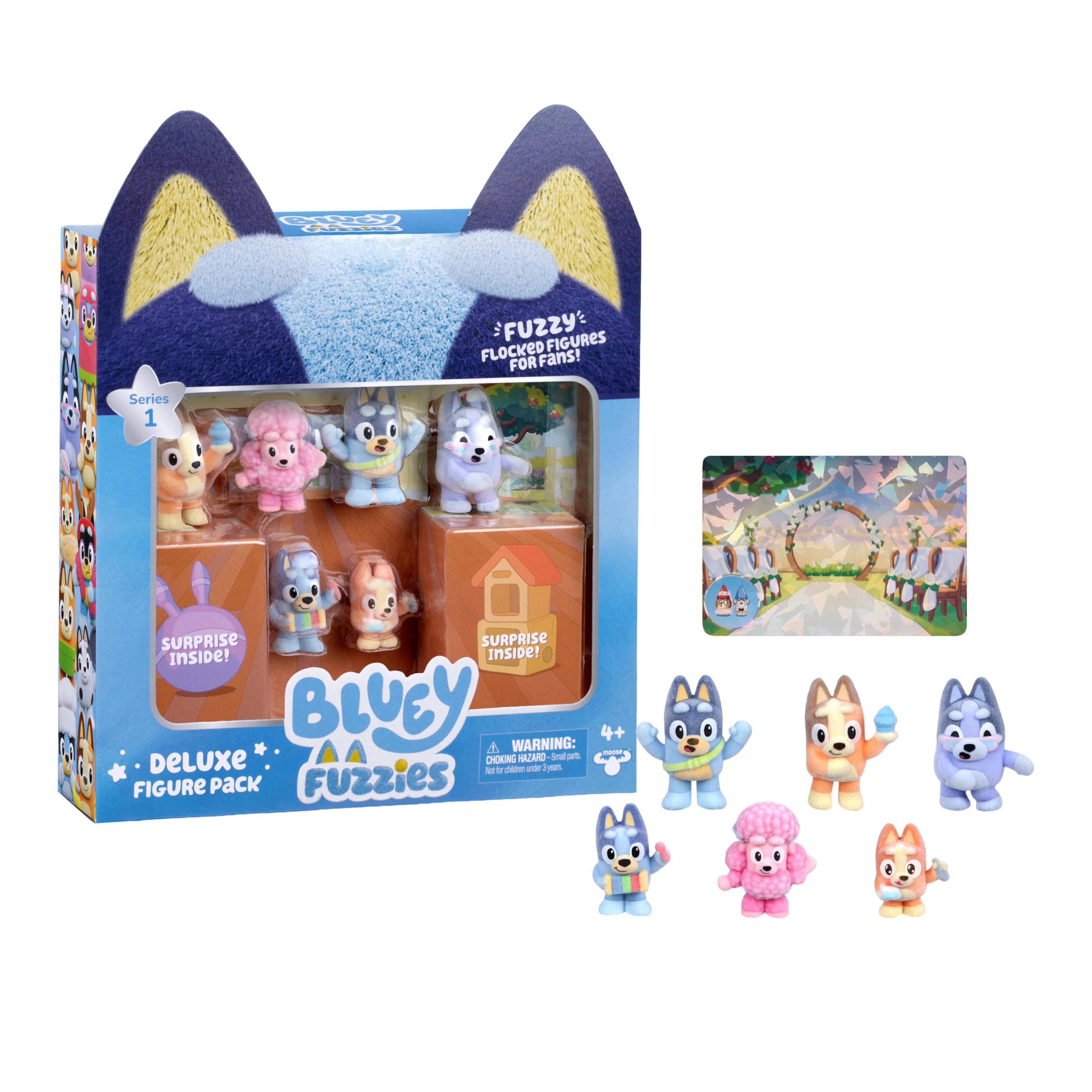 Bluey Fuzzy Flocked Deluxe Figure Pack - 8 Figures, Mystery Collectibles | Series 1 1