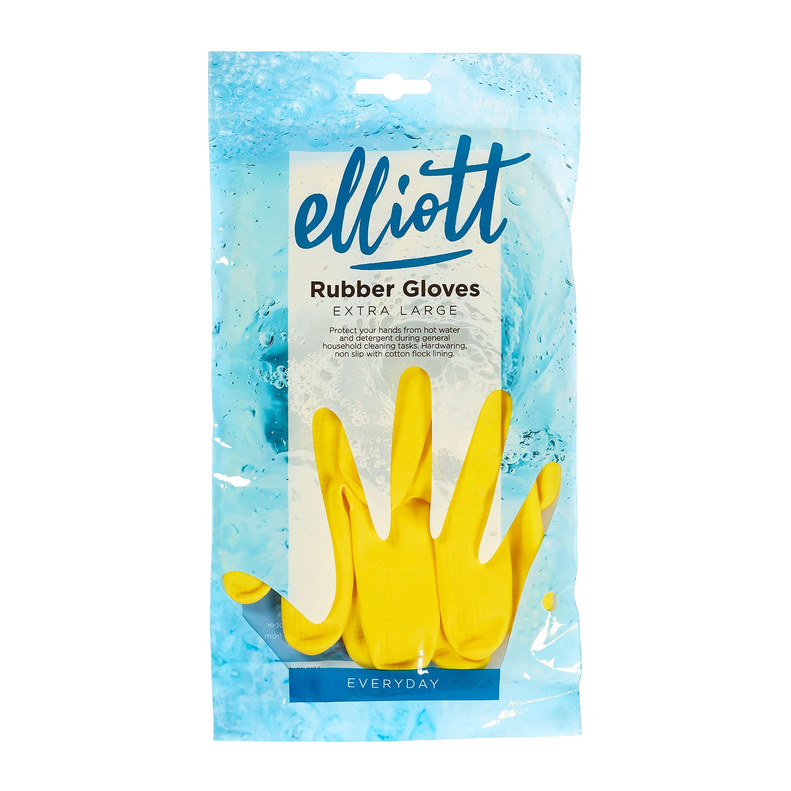 Elliott Household Rubber Cleaning Gloves - XL Size, Yellow, Chemical Resistant | Pack of 2
