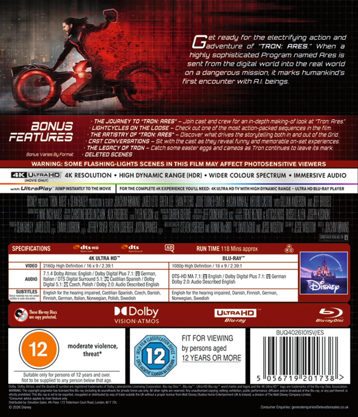 Tron Ares 4K Ultra HD/BD [Blu-ray] [Region Free] 4