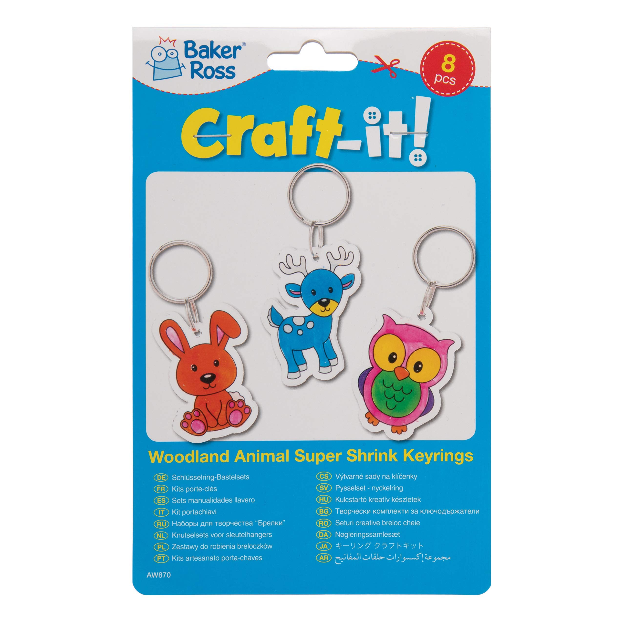 Baker Ross AW870 Woodland Animal Super Shrink Keyrings Craft Kit 10