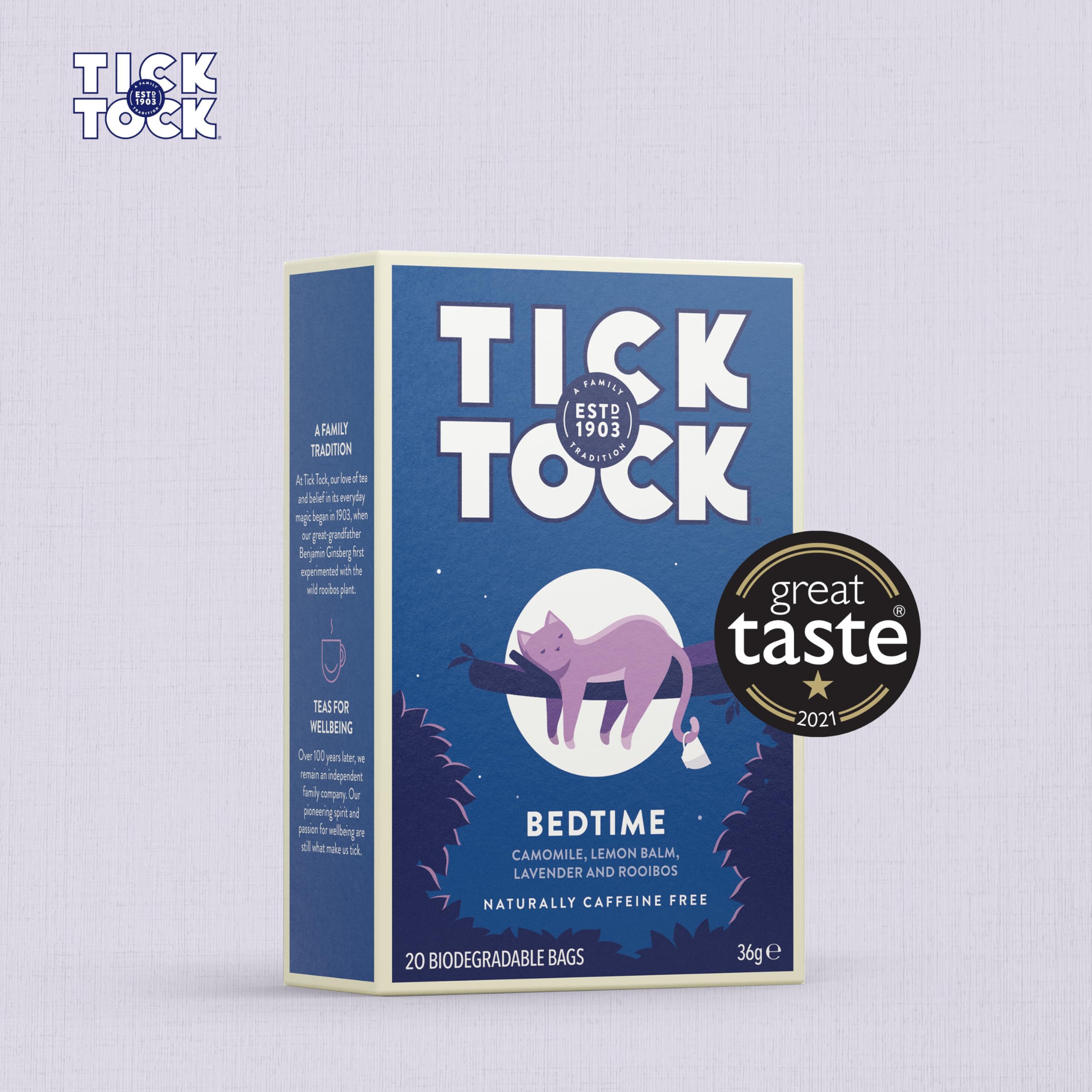 Tick Tock Wellbeing Bedtime Tea - Caffeine-Free Herbal Blend with Camomile & Lavender | 6 Count (20 Bags Each) 5