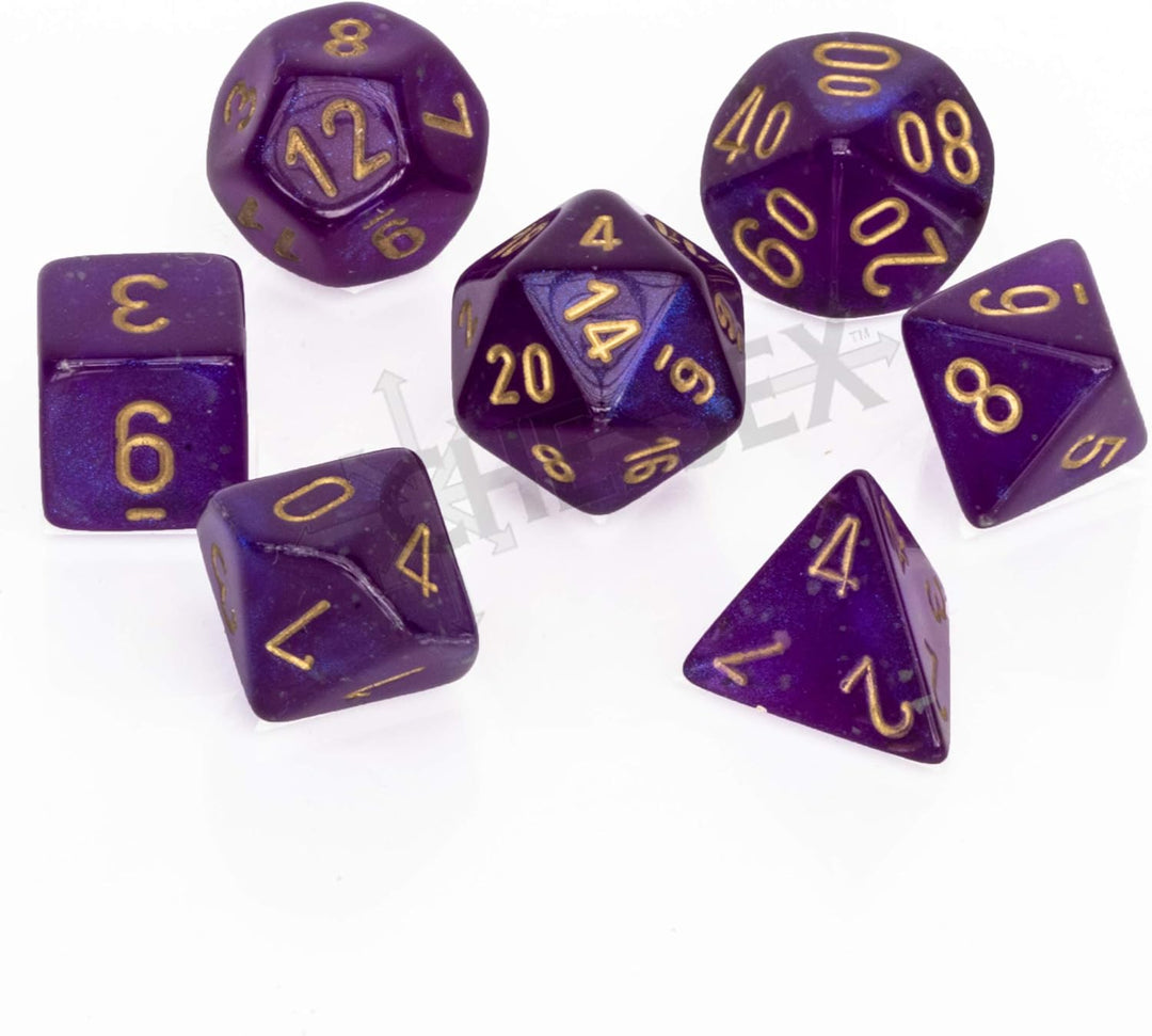 Chessex Borealis Royal Purple Luminmary Dice Set - 7-Piece Polyhedral Dice Set for Tabletop Gaming (CHX27587)