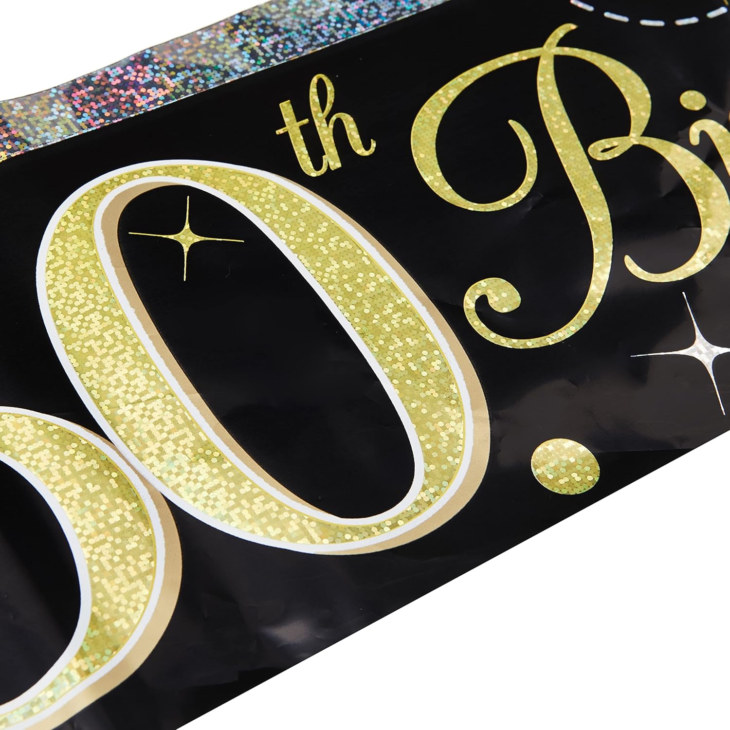 9ft Sparkling Fizz 50th Birthday Banner - Black & Gold Holographic 2