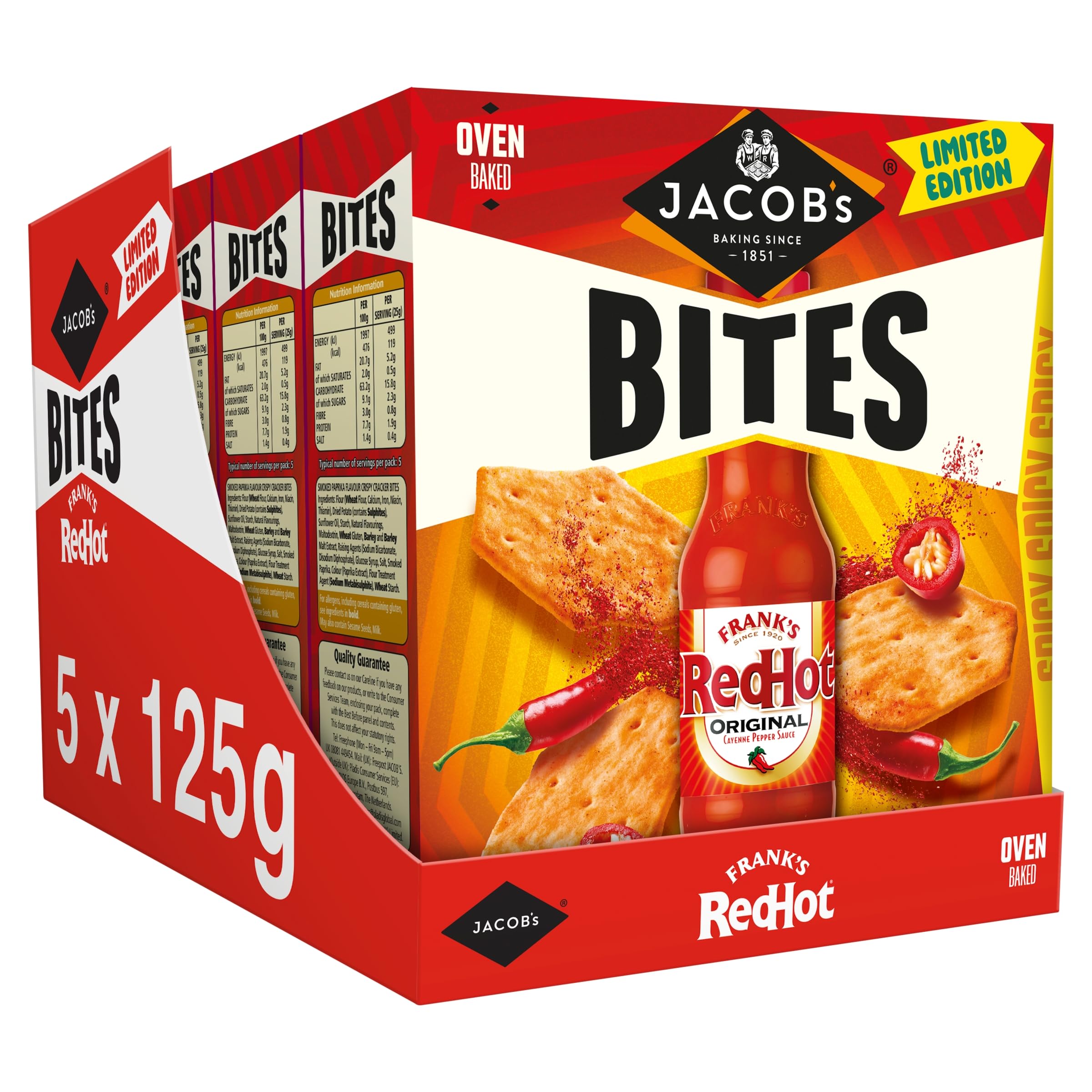 Jacob's Bites Franks RedHot Original Crackers, 125g (Pack of 5) 2