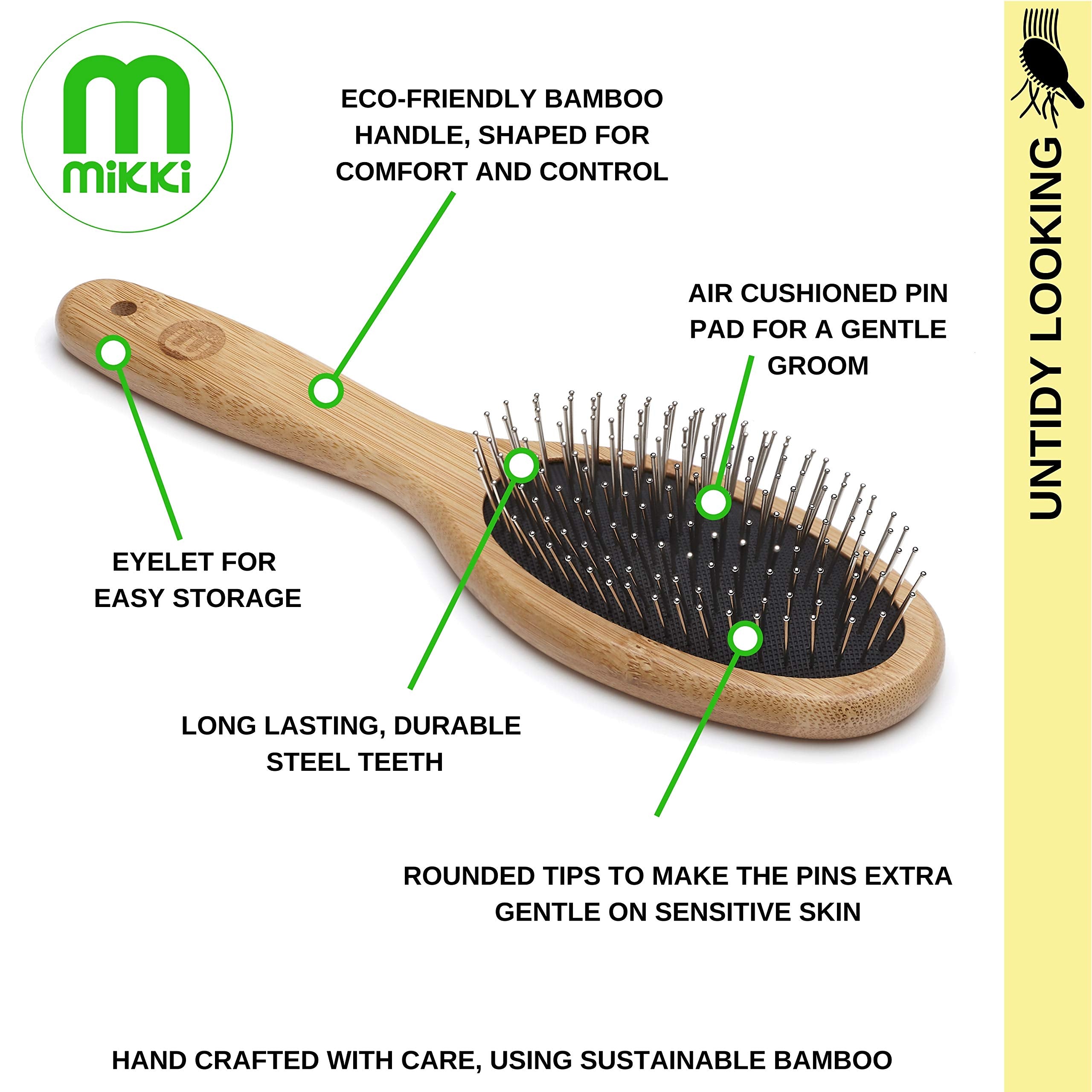 Mikki Bamboo Ball Pin Brush - Eco-Friendly Grooming for Medium to Thick Coats | Large 4