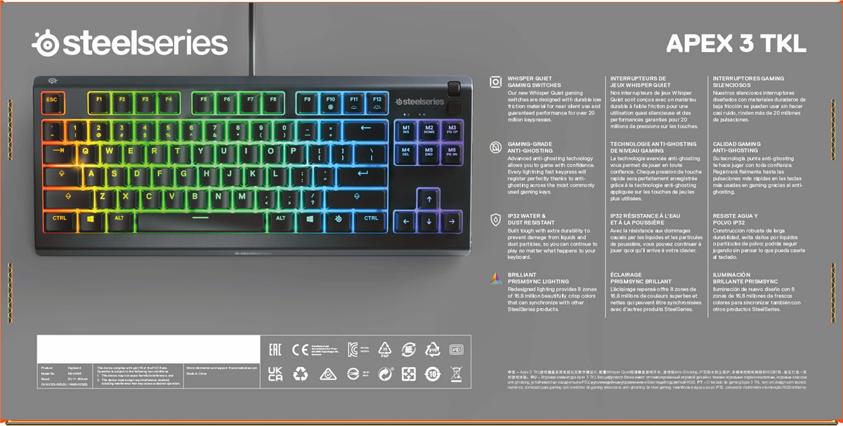 SteelSeries Apex 3 TKL Gaming Keyboard - German QWERTZ - Black - 87 Keys