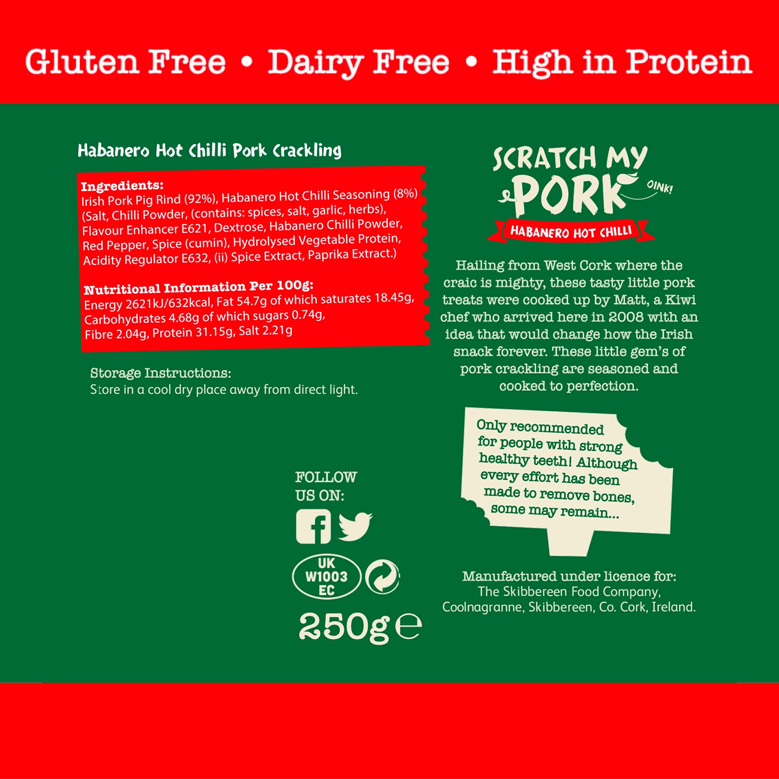 The Skibbereen Food Company Habanero Hot Chilli Pork Crackling - Gluten Free, High Protein, Low Carb Snack 13