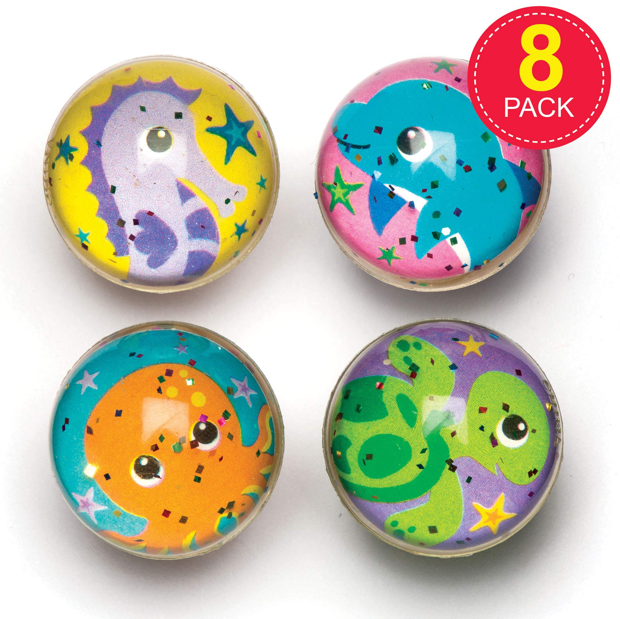 Baker Ross Sea Life Glitter Jet Bouncy Balls - Pack of 8 | 3 cm Diameter | Ages 3+ 2