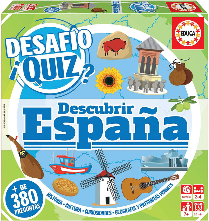 Educa Borr�s Desaf�o Quiz Descover Spain, Family Board Game with 380 Questions o